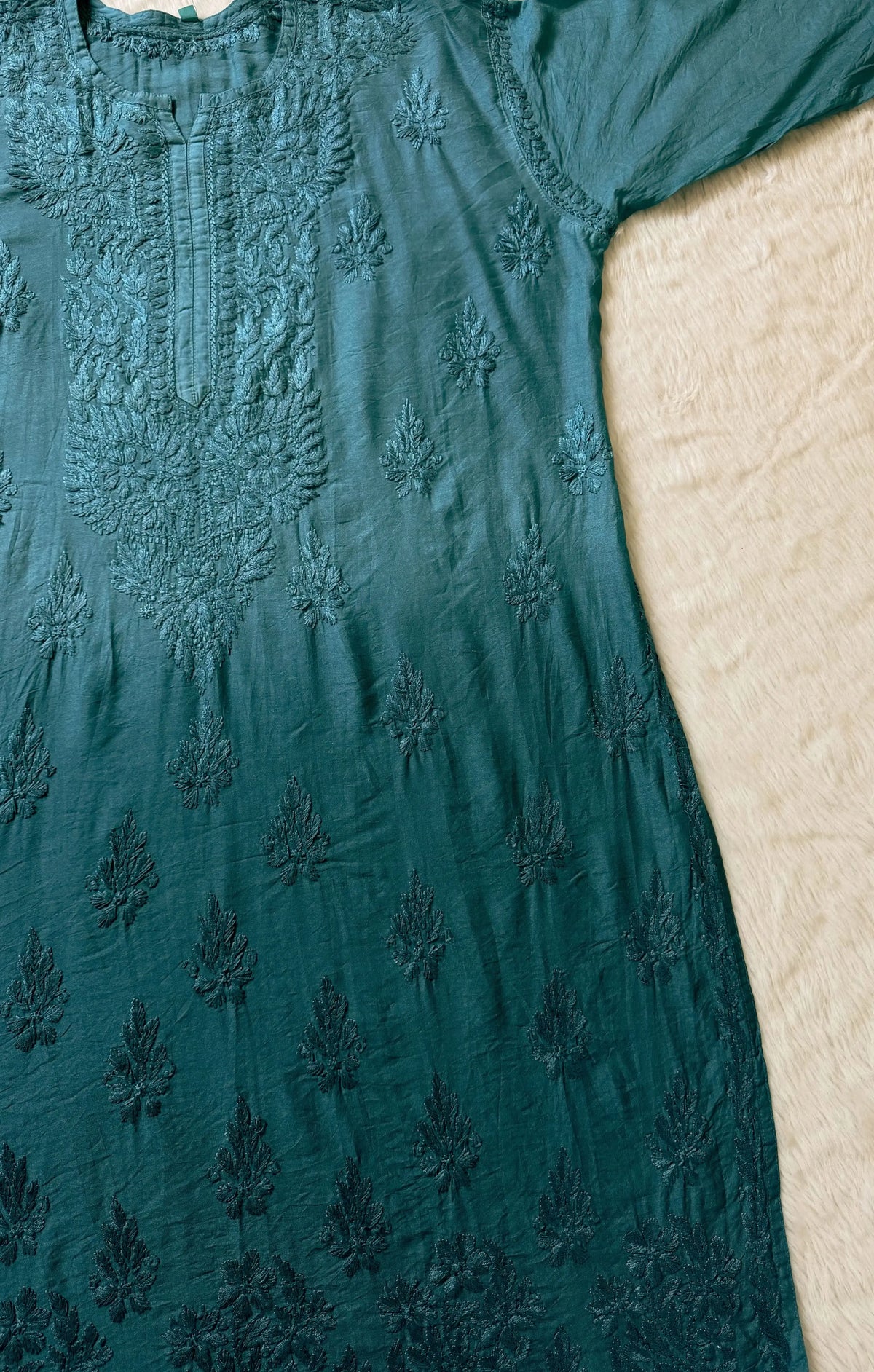 Gul Turquoise Chanderi Plus Size Chikankari Kurti