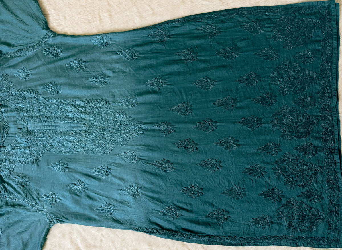 Gul Turquoise Chanderi Plus Size Chikankari Kurti