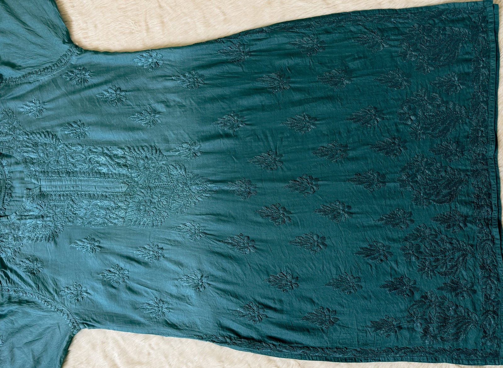 Gul Turquoise Chanderi Plus Size Chikankari Kurti