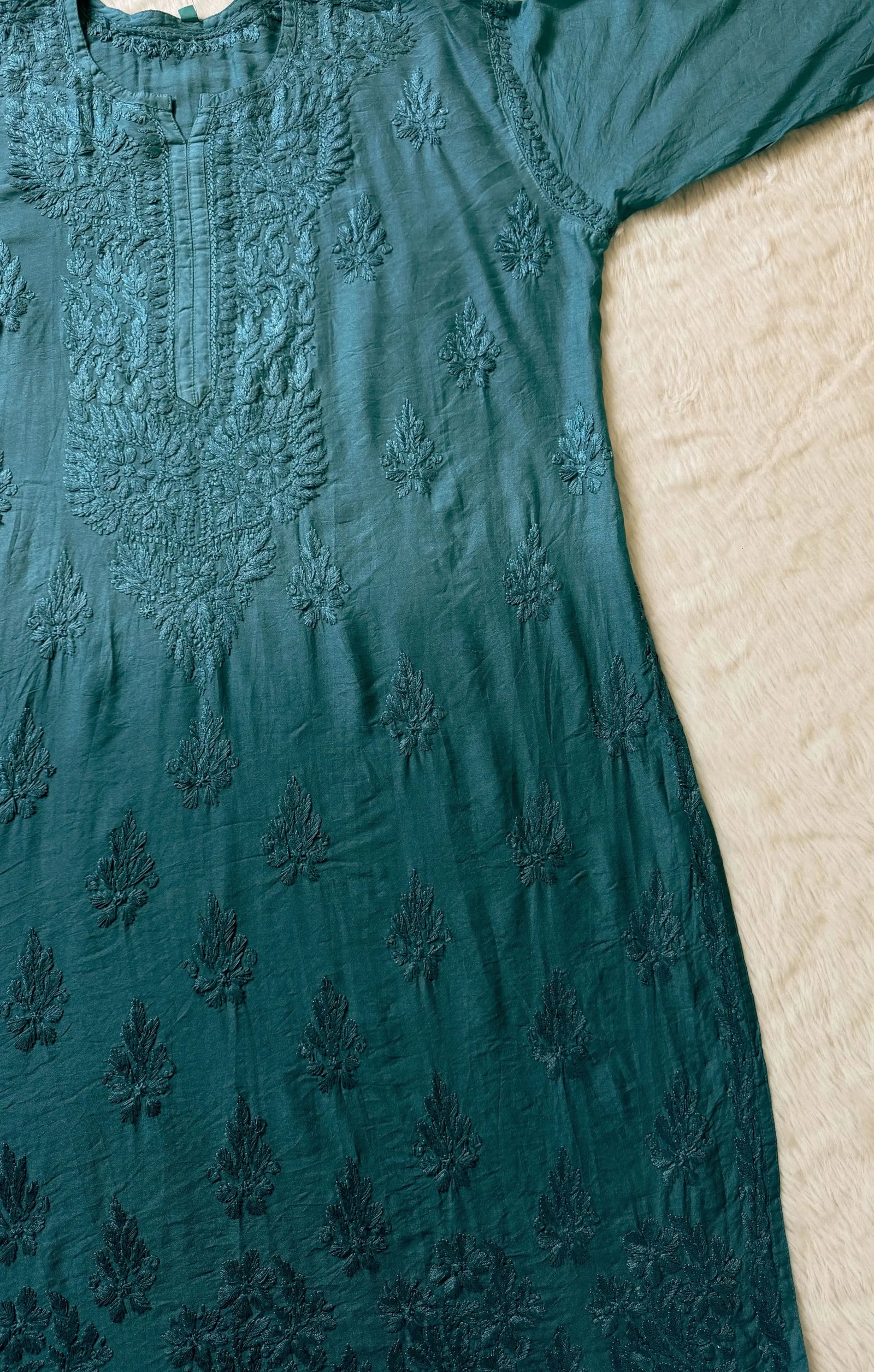 Gul Turquoise Chanderi Plus Size Chikankari Kurti