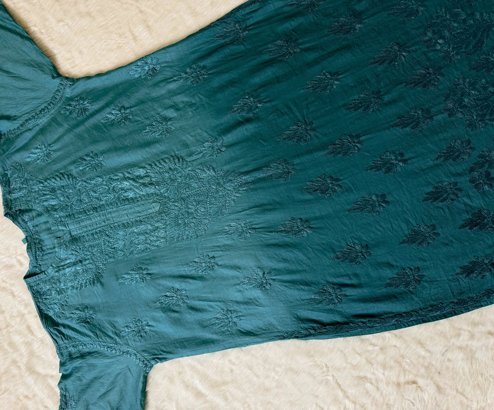 Gul Turquoise Chanderi Plus Size Chikankari Kurti