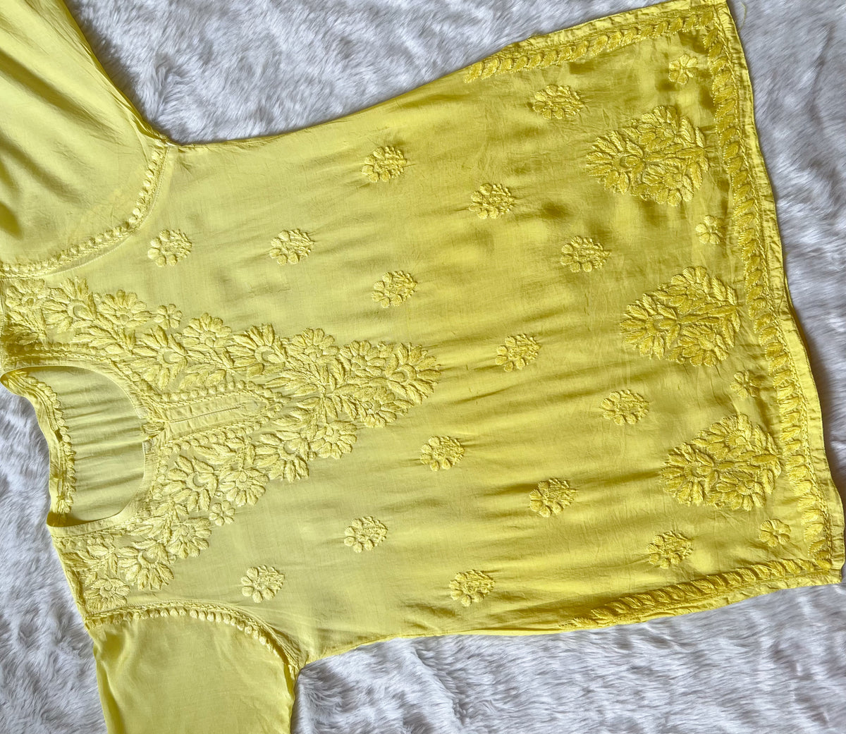 Gul Yellow Short Muslin Chikankari Kurta