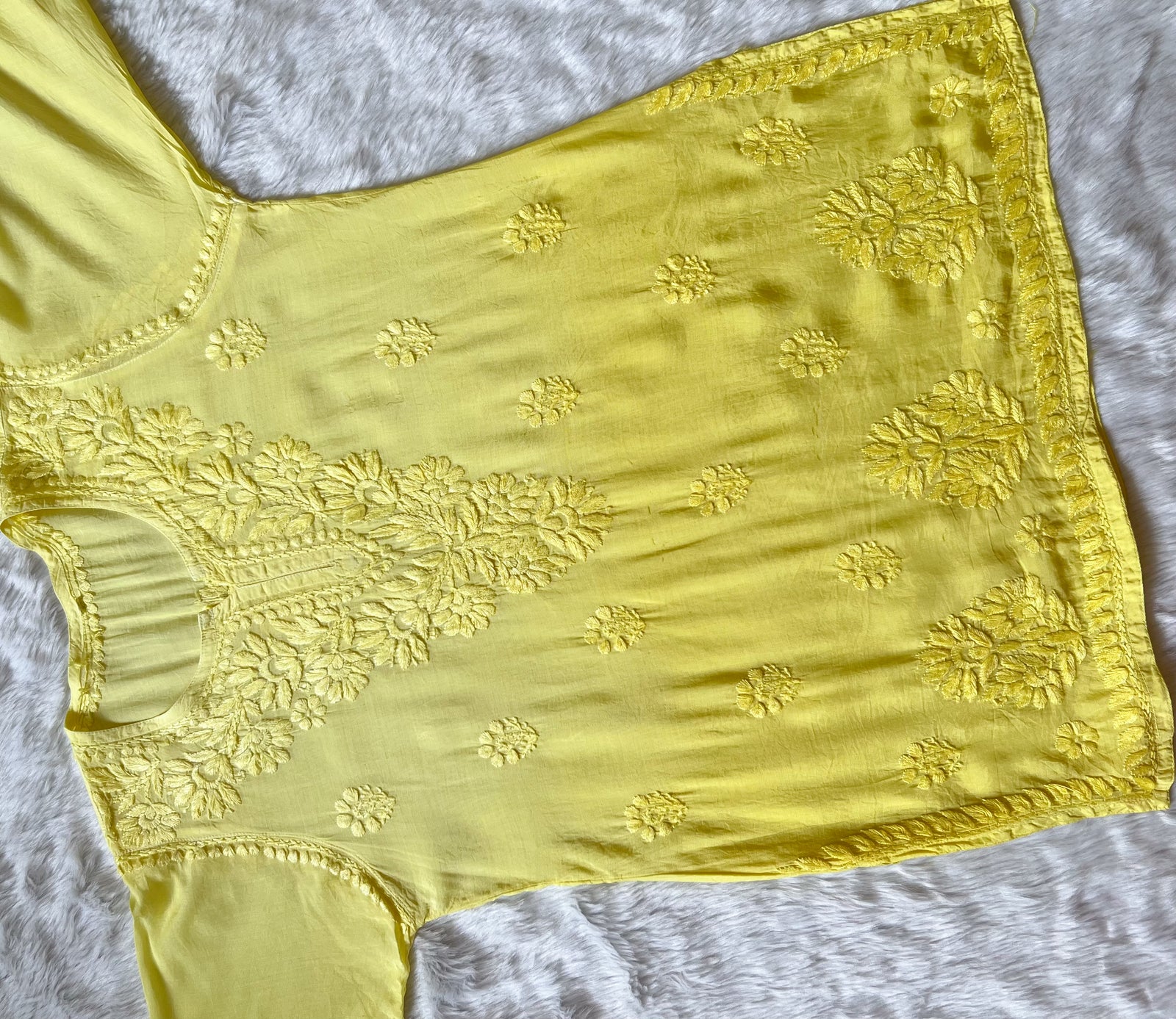 Gul Yellow Short Muslin Chikankari Kurta