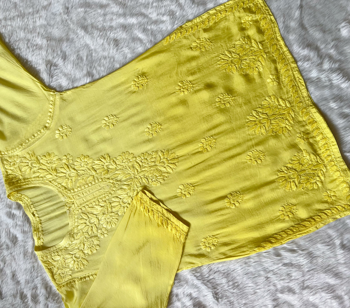 Gul Yellow Short Muslin Chikankari Kurta