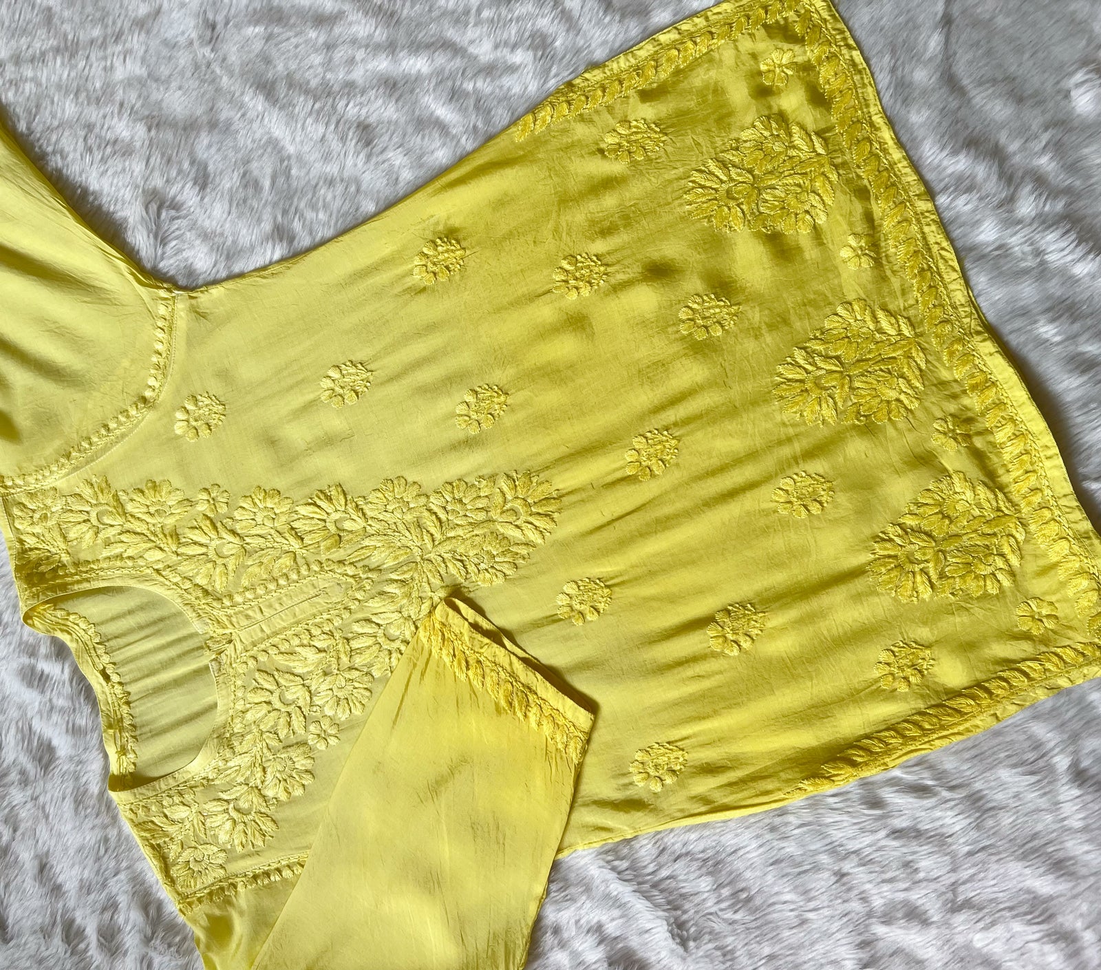 Gul Yellow Short Muslin Chikankari Kurta