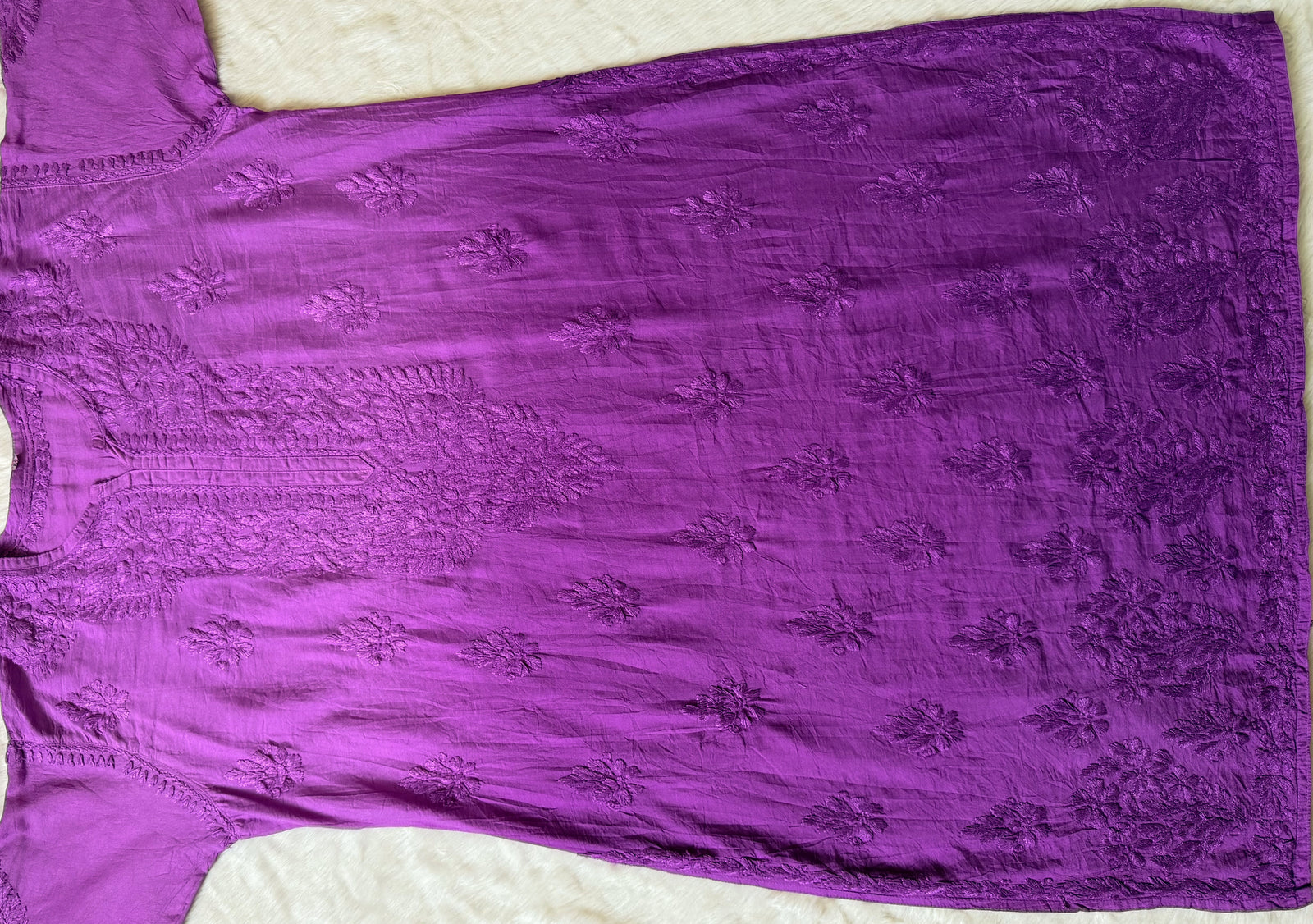 Gul Purple Chanderi Plus Size Chikankari Kurti