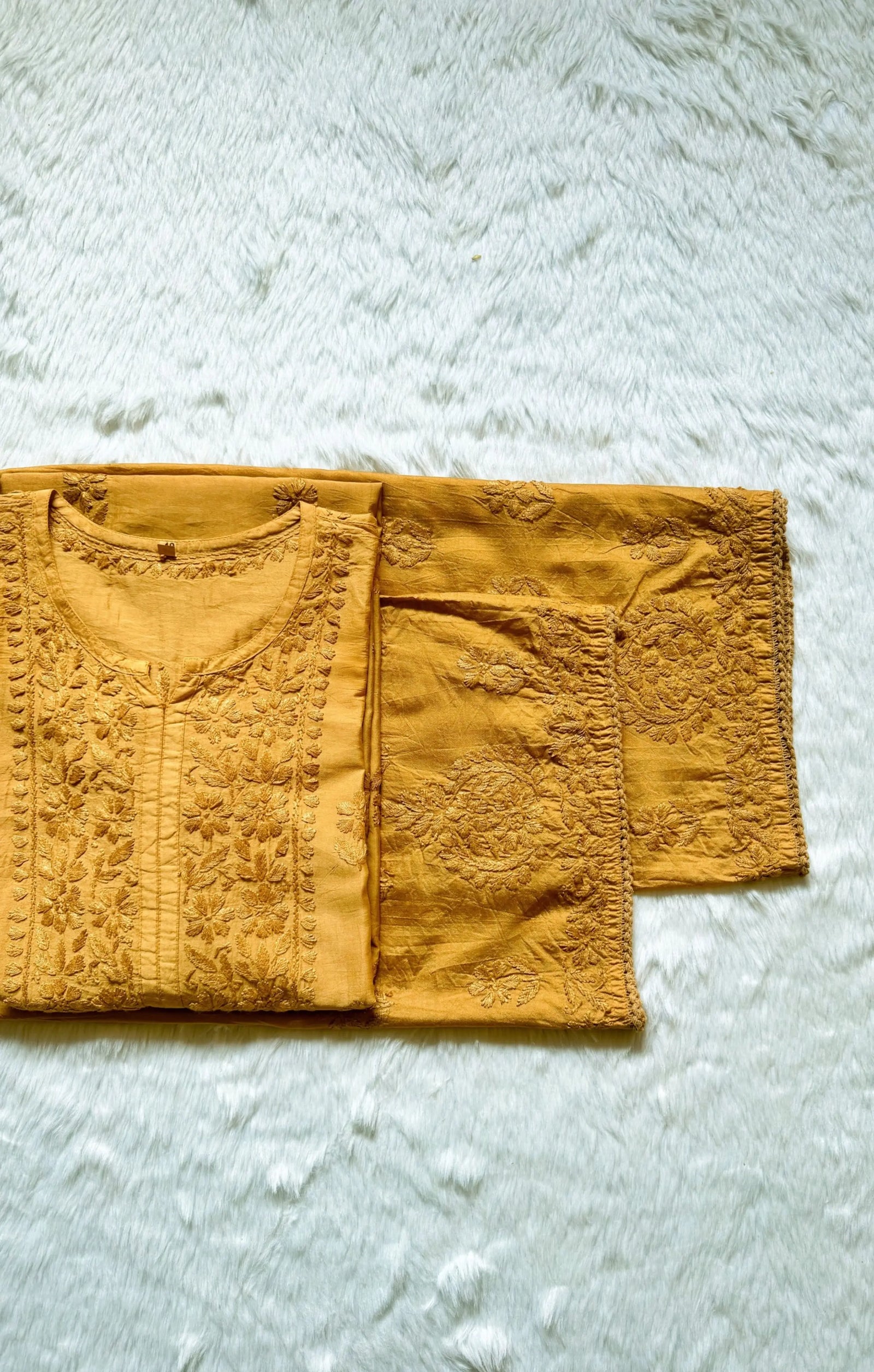 Haniya Beige Ombre Chanderi Chikankari Kurta Bottom Set