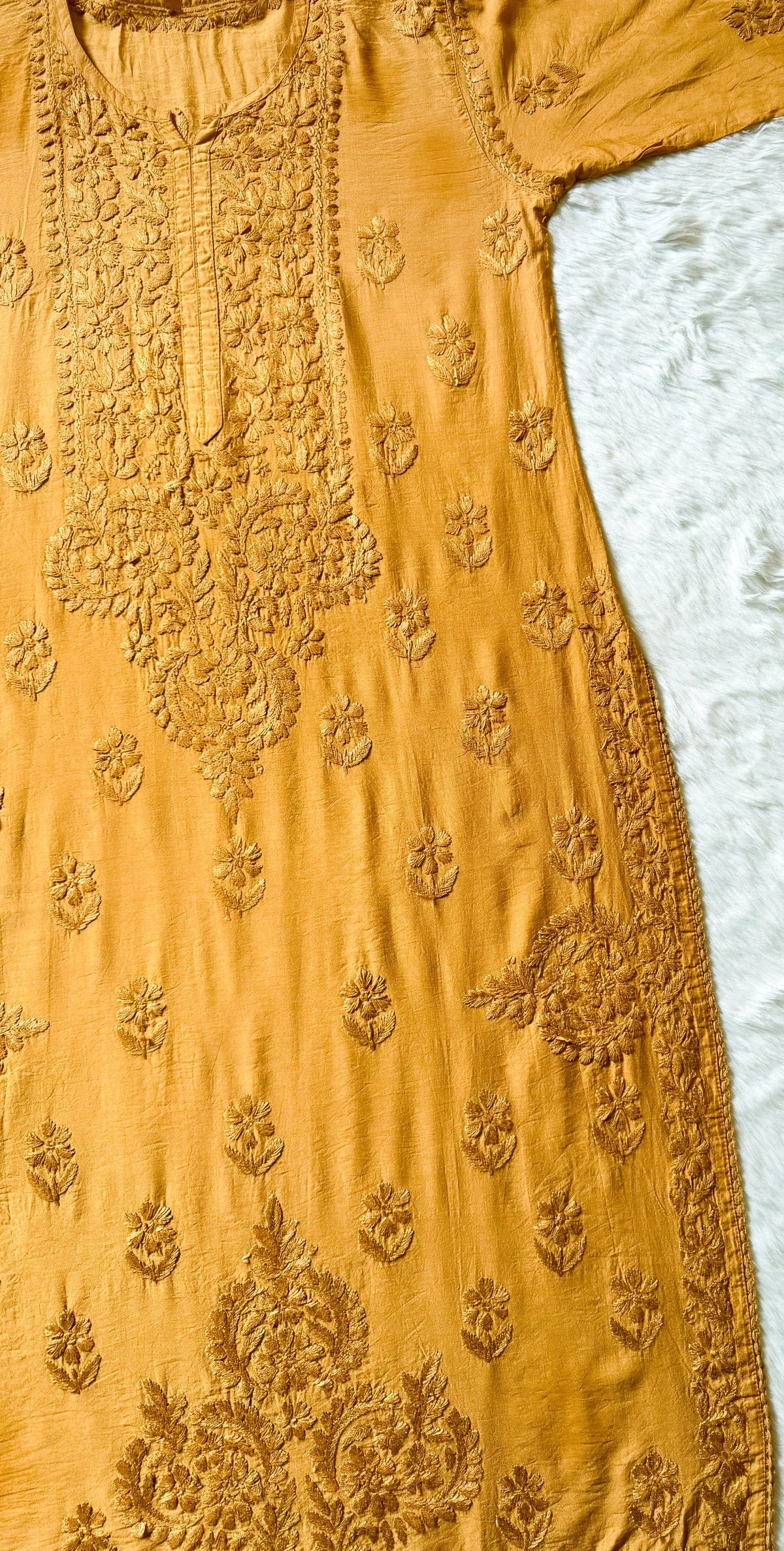 Haniya Beige Ombre Chanderi Chikankari Kurta Bottom Set