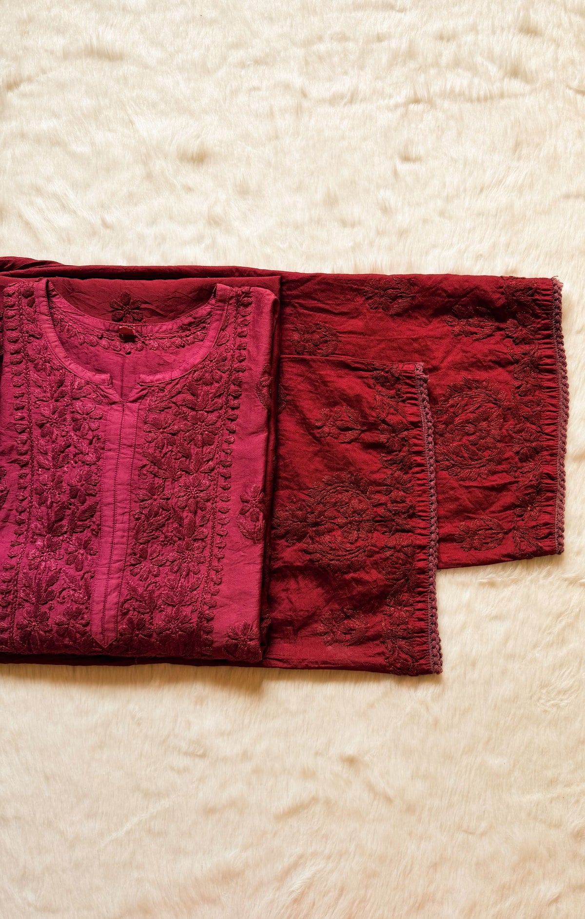 Haniya Berry Pink Ombre Chanderi Chikankari Kurta Bottom Set