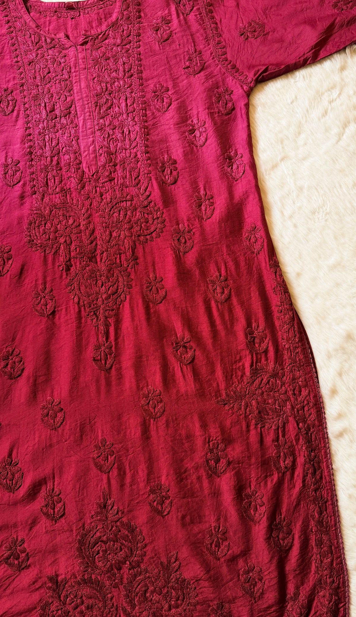 Haniya Berry Pink Ombre Chanderi Chikankari Kurta Bottom Set