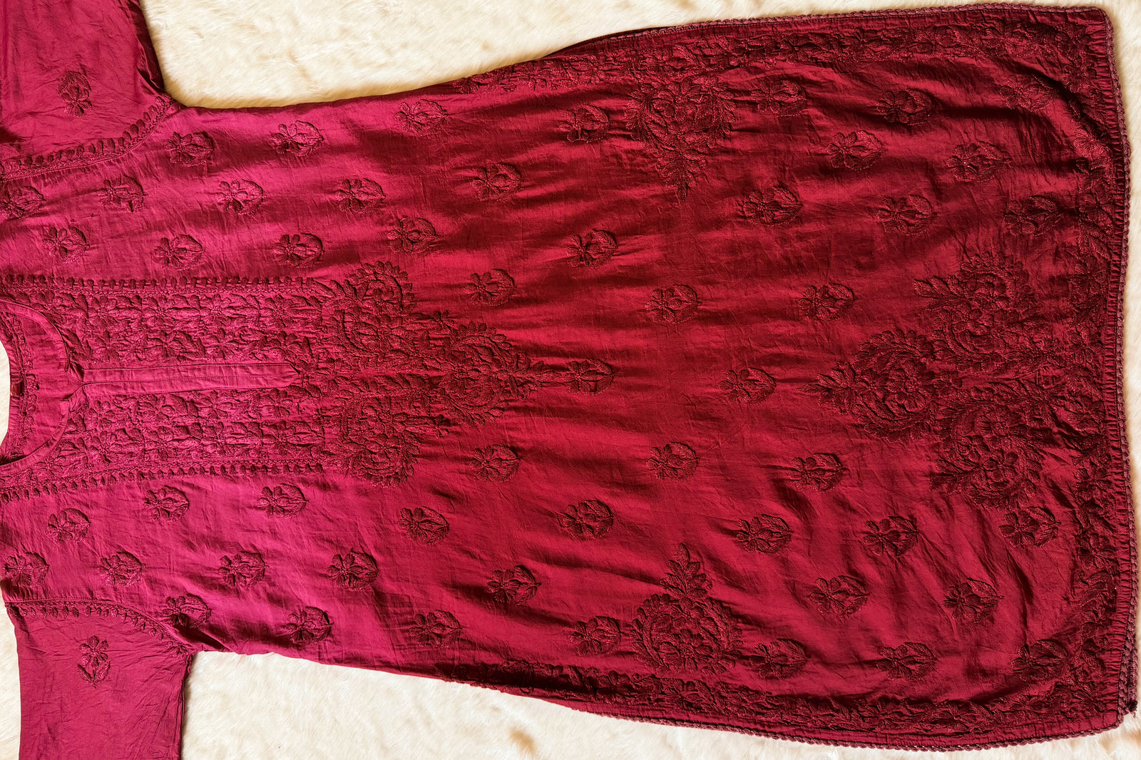 Haniya Berry Pink Ombre Chanderi Chikankari Kurta Bottom Set