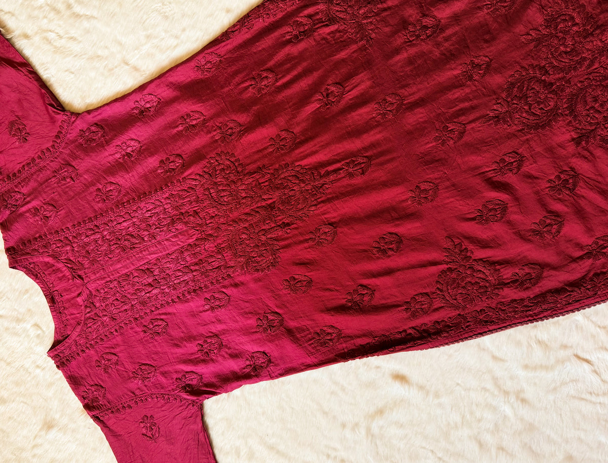 Haniya Berry Pink Ombre Chanderi Chikankari Kurta Bottom Set