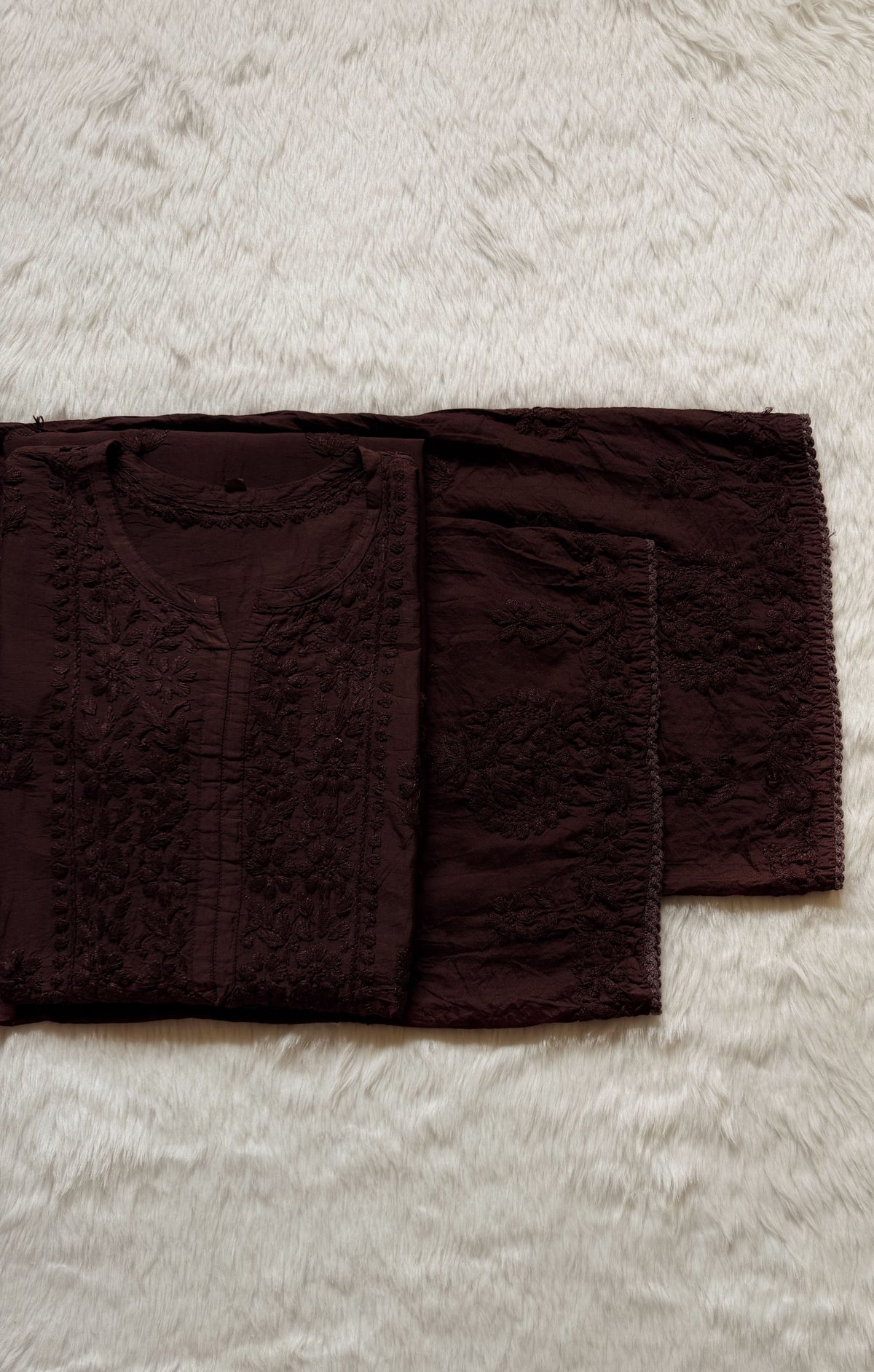 Haniya Brown Ombre Chanderi Chikankari Kurta Bottom Set
