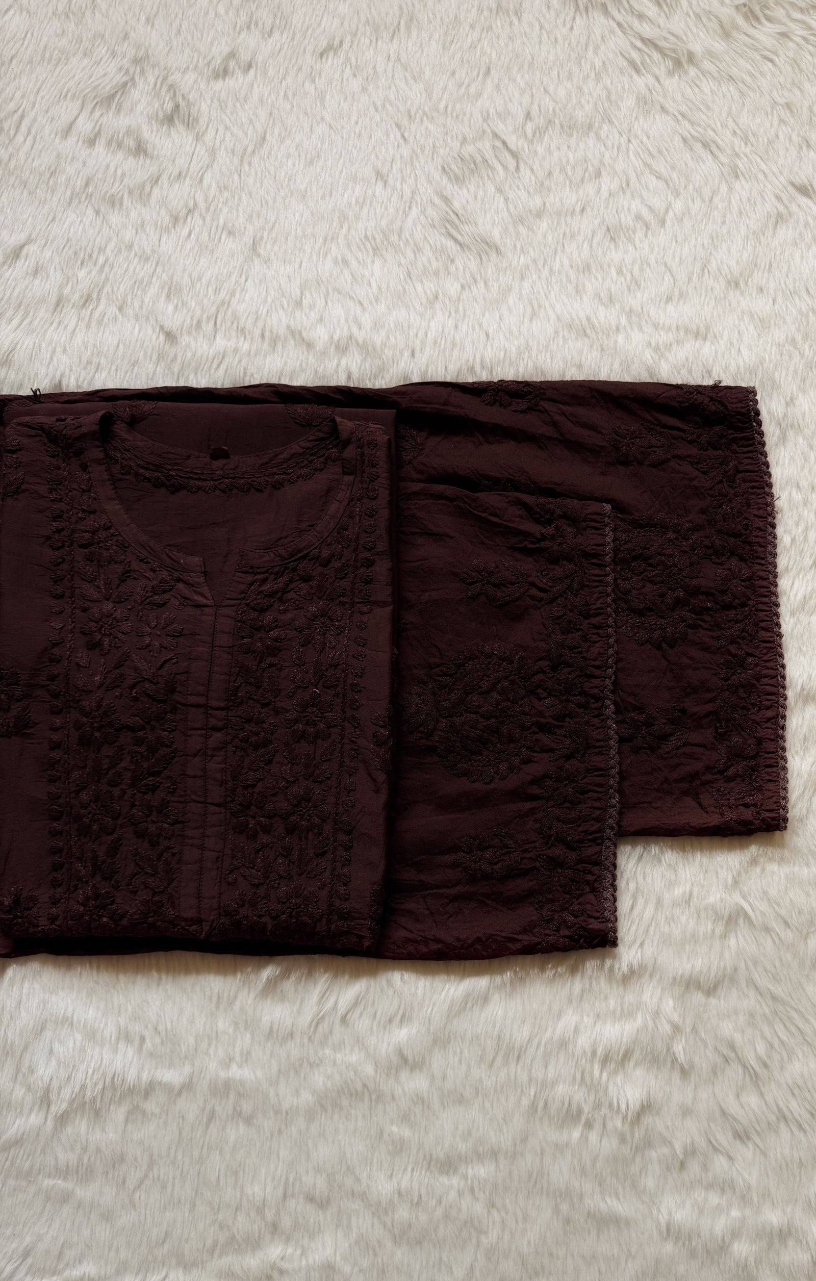 Haniya Brown Ombre Chanderi Chikankari Kurta Bottom Set