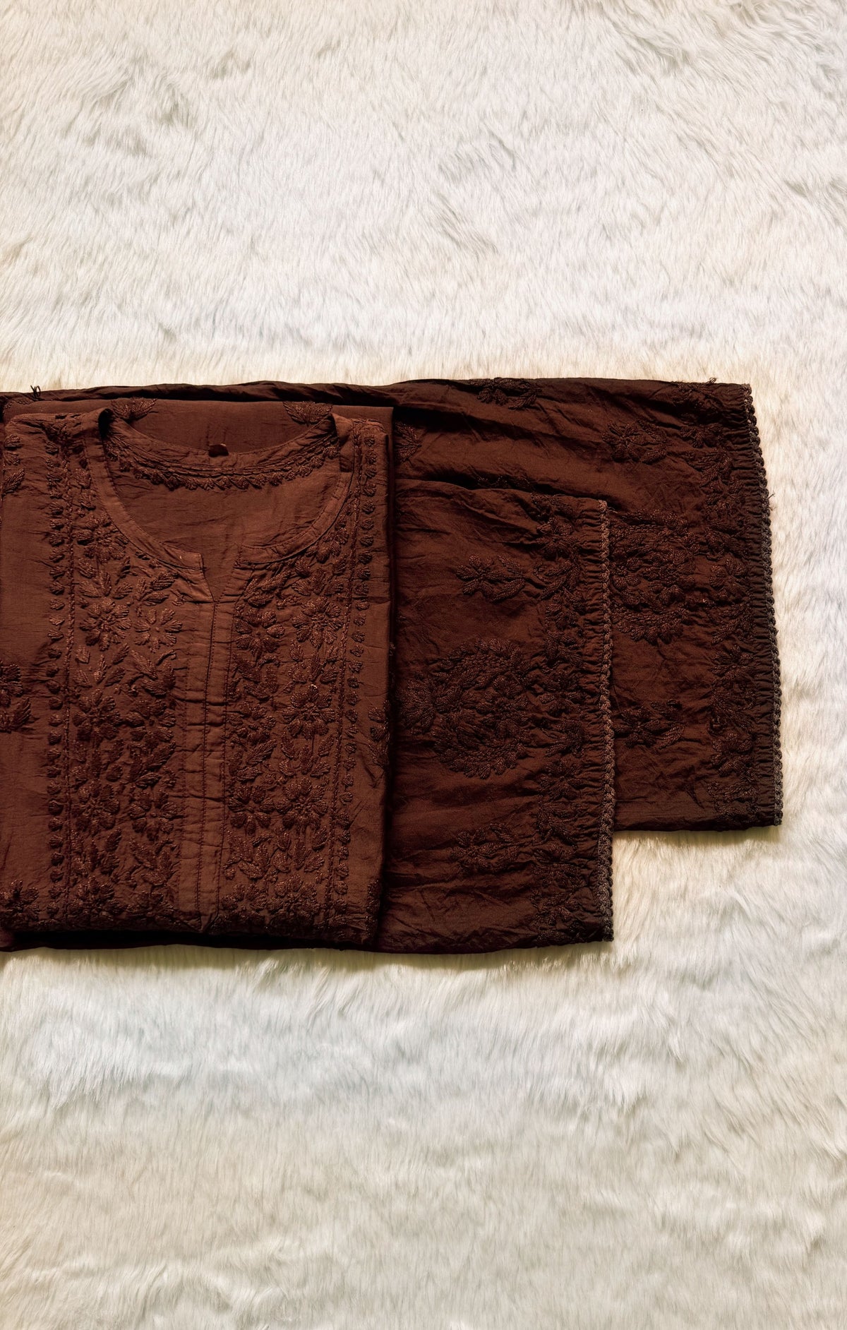 Haniya Brown Ombre Chanderi Chikankari Kurta Bottom Set