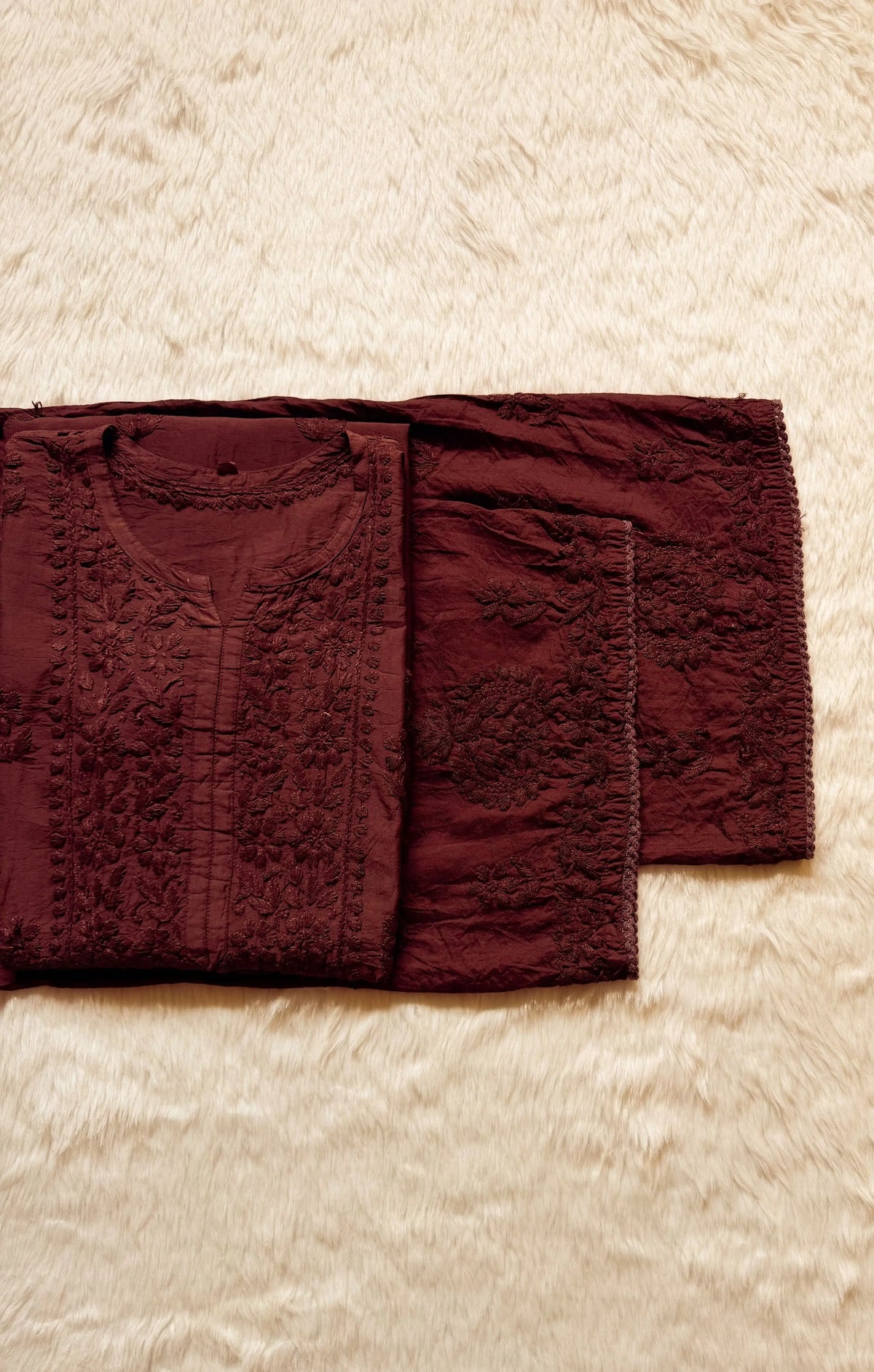 Haniya Brown Ombre Chanderi Chikankari Kurta Bottom Set