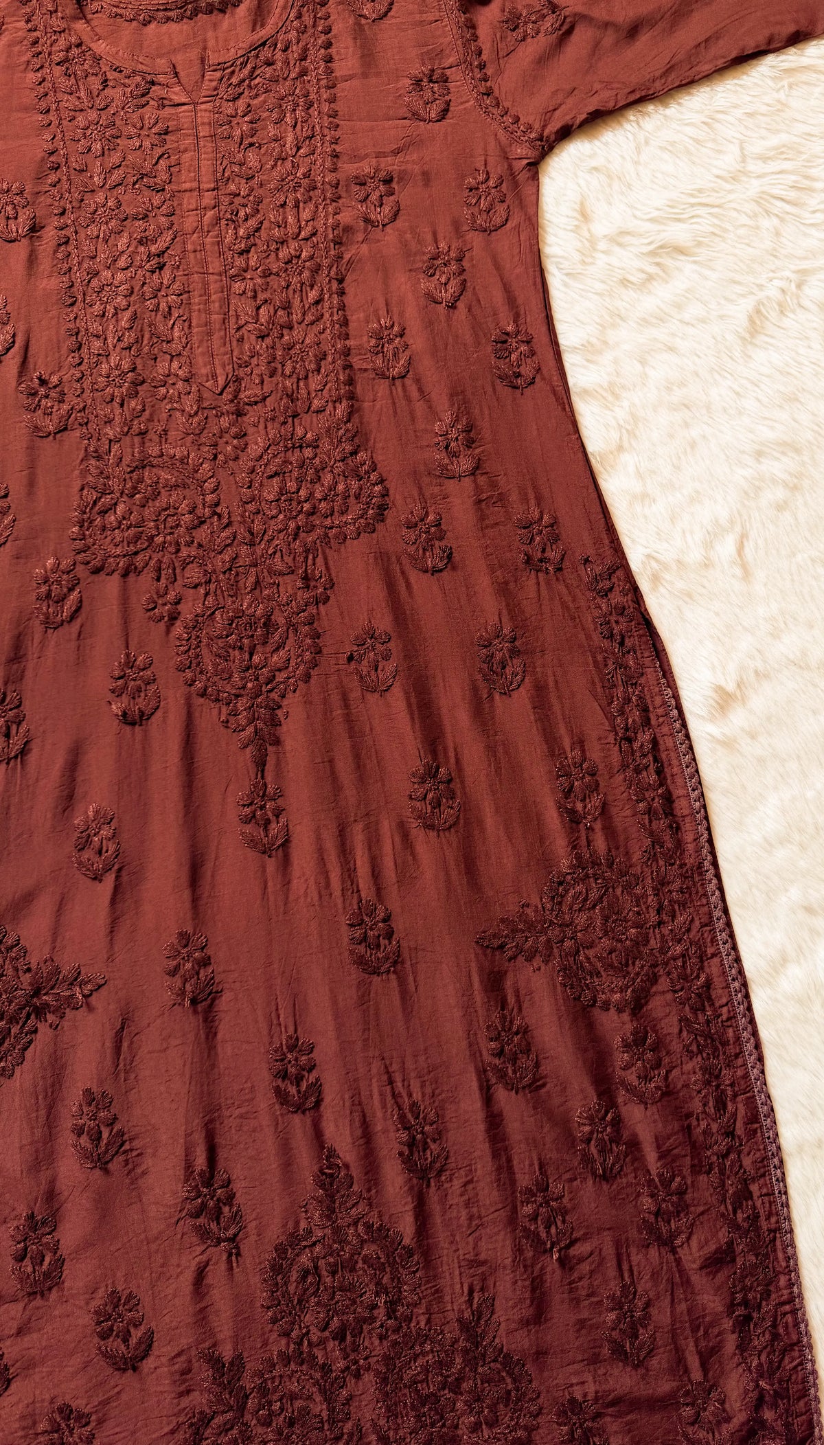 Haniya Brown Ombre Chanderi Chikankari Kurta Bottom Set