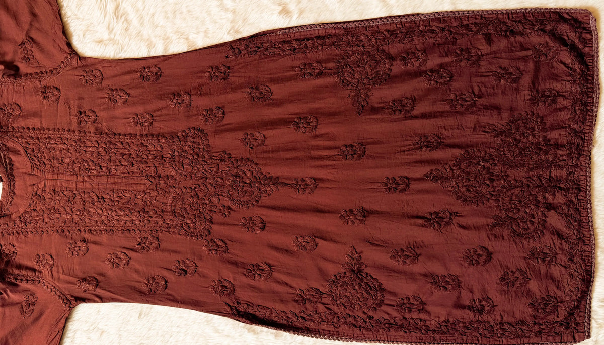 Haniya Brown Ombre Chanderi Chikankari Kurta Bottom Set