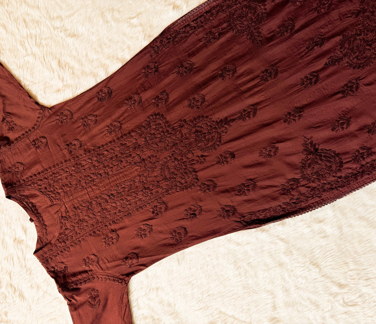 Haniya Brown Ombre Chanderi Chikankari Kurta Bottom Set