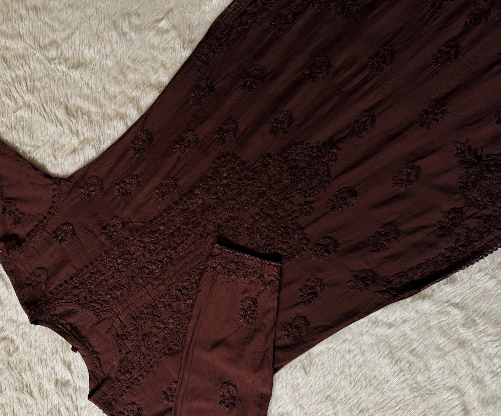 Haniya Brown Ombre Chanderi Chikankari Kurta Bottom Set