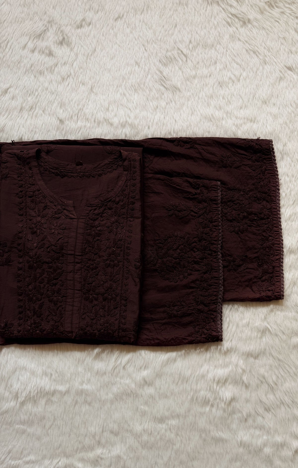 Haniya Chocolate Brown Ombre Chanderi Chikankari Kurta Bottom Set