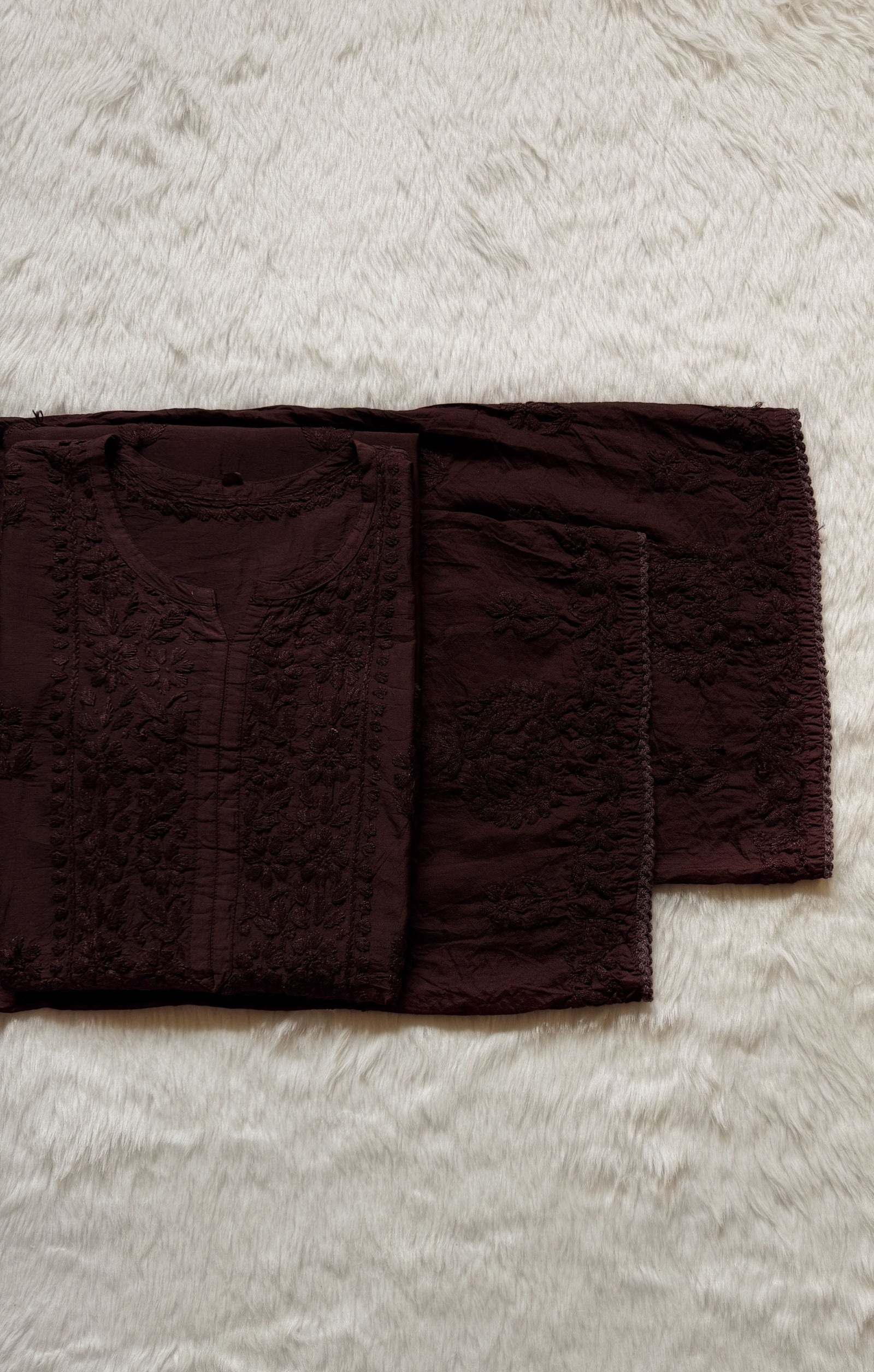 Haniya Chocolate Brown Ombre Chanderi Chikankari Kurta Bottom Set