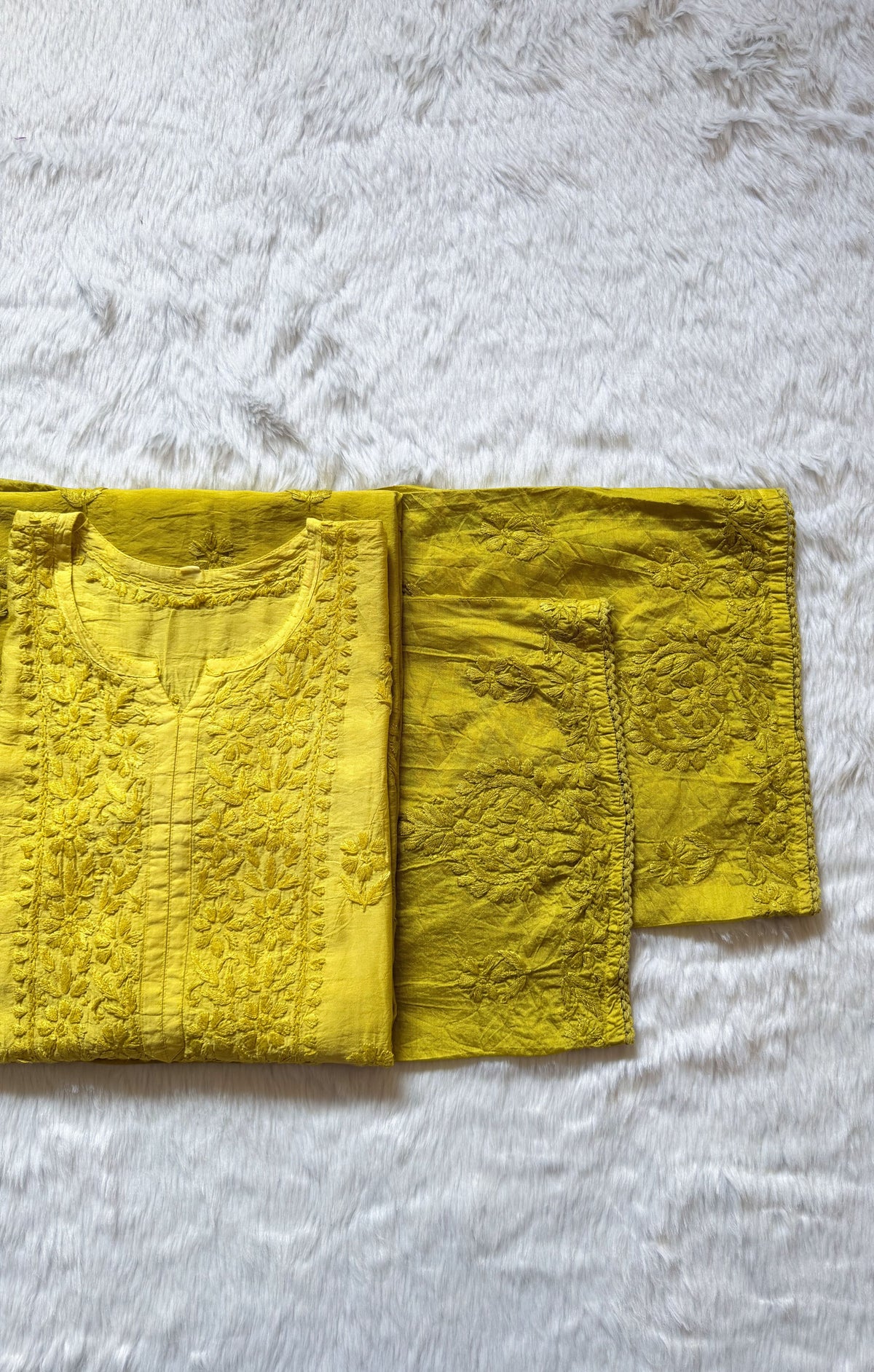 Haniya Lime Ombre Chanderi Chikankari Kurta Bottom Set
