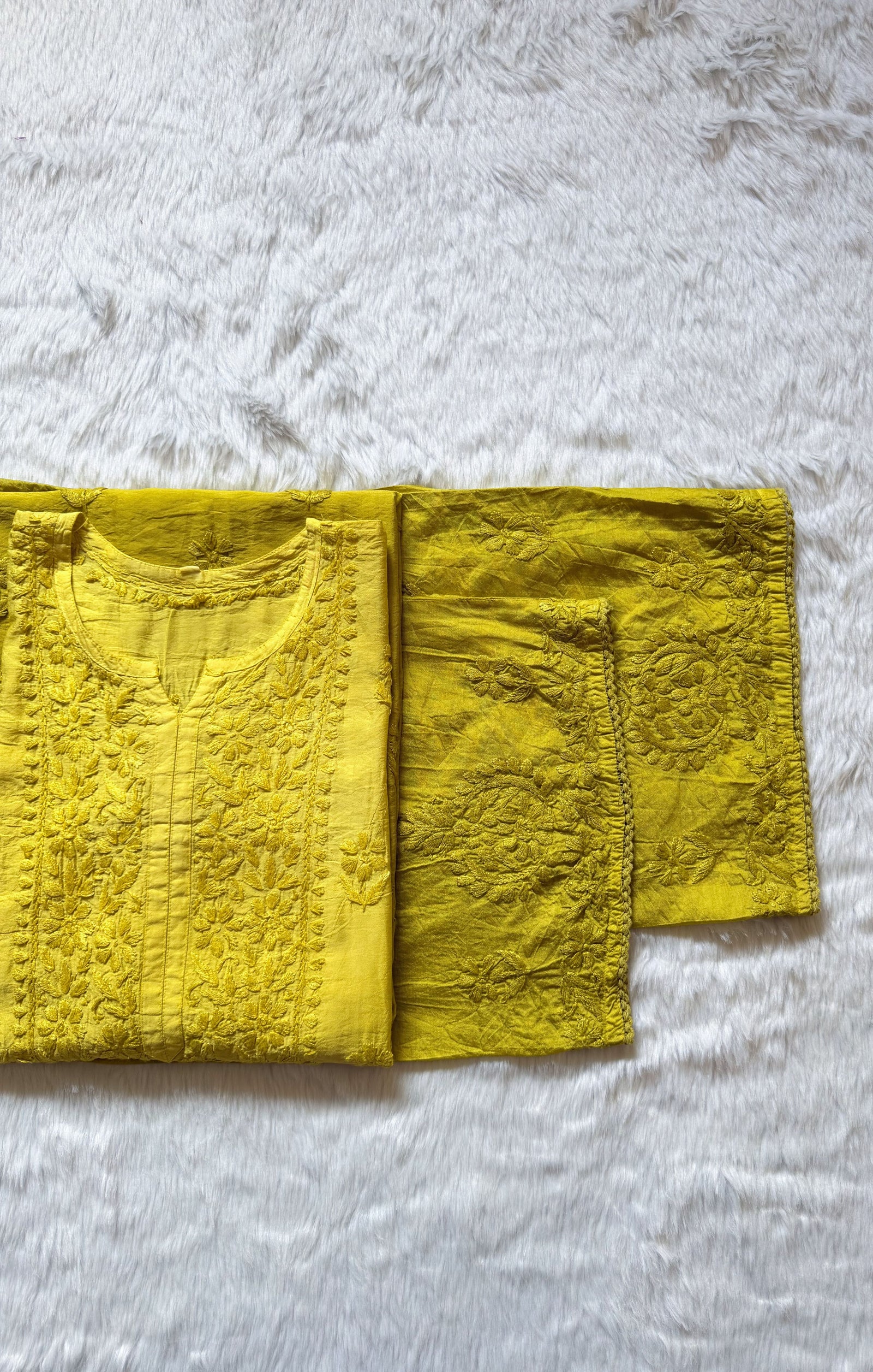 Haniya Lime Ombre Chanderi Chikankari Kurta Bottom Set