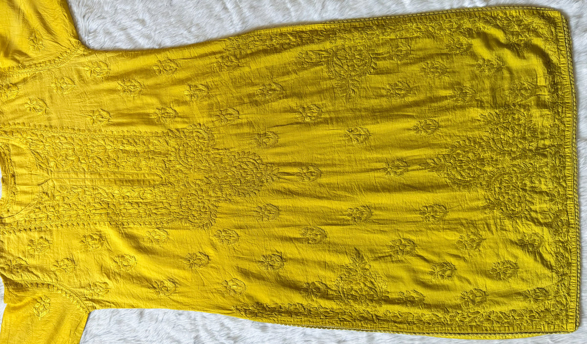 Haniya Lime Ombre Chanderi Chikankari Kurta Bottom Set