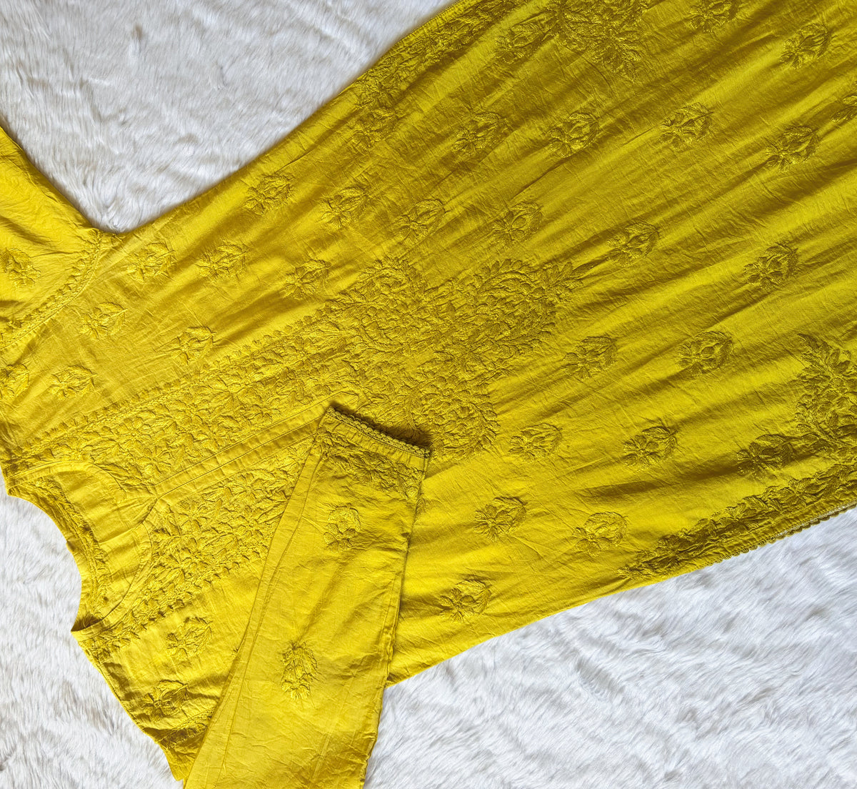 Haniya Lime Ombre Chanderi Chikankari Kurta Bottom Set