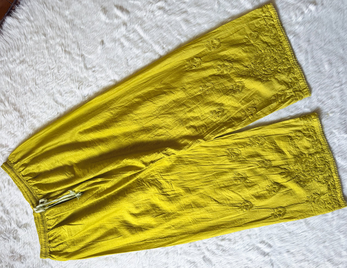 Haniya Lime Ombre Chanderi Chikankari Kurta Bottom Set