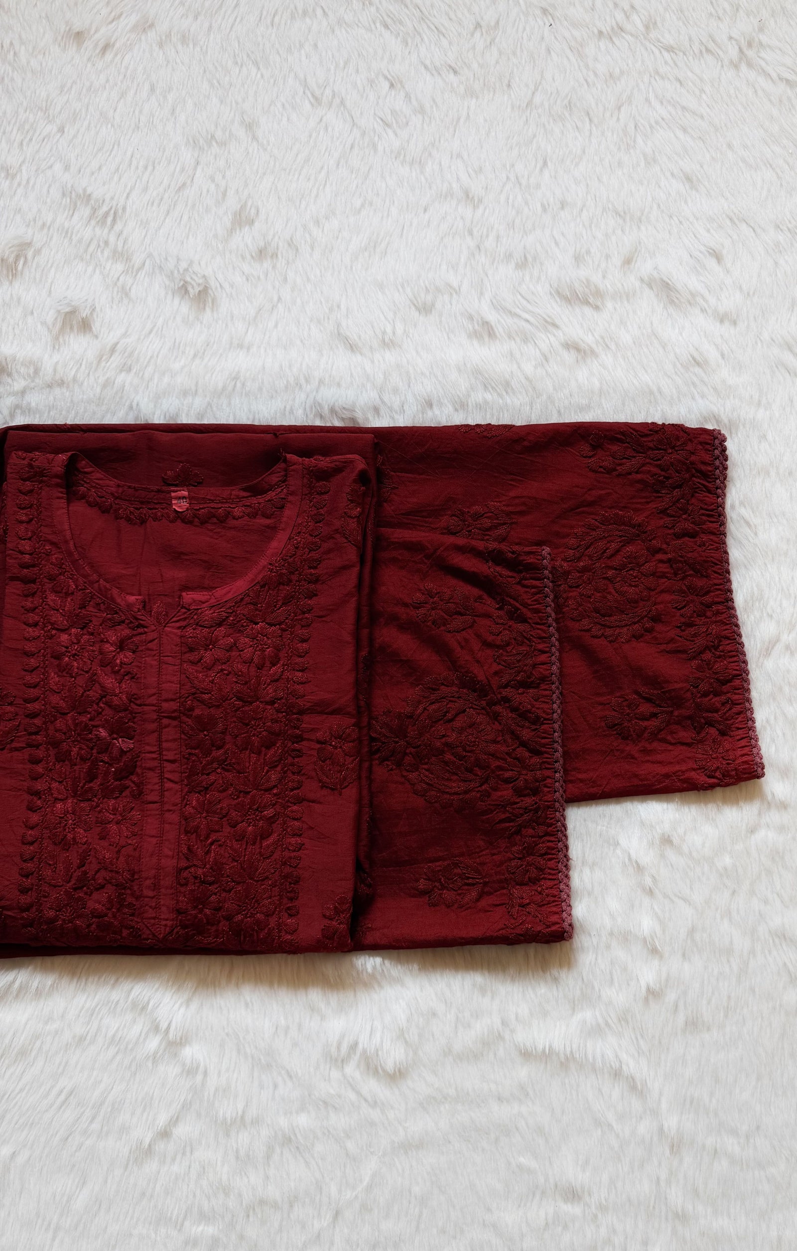 Haniya Maroon Ombre Chanderi Chikankari Kurta Bottom Set