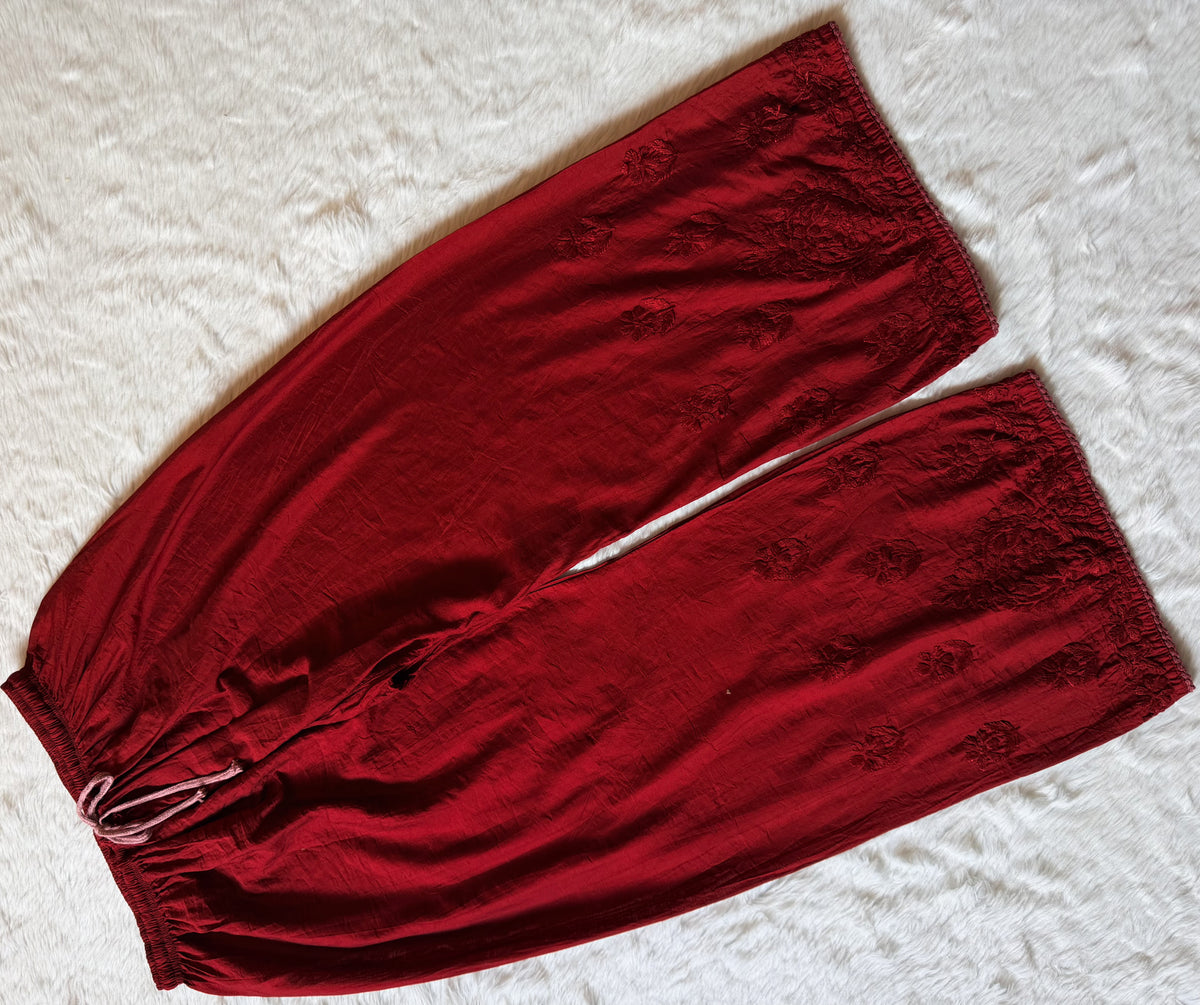 Haniya Maroon Ombre Chanderi Chikankari Kurta Bottom Set