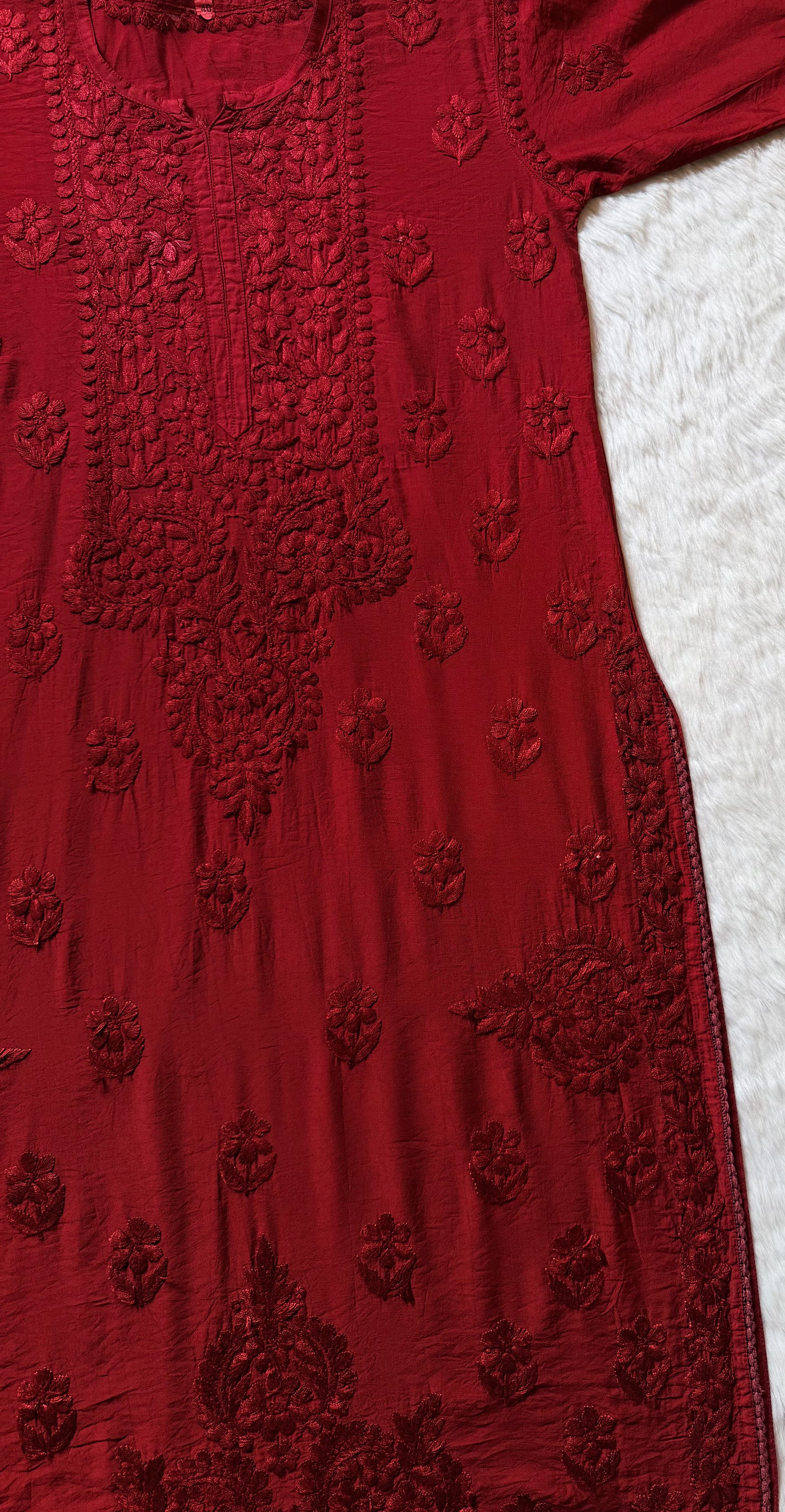 Haniya Maroon Ombre Chanderi Chikankari Kurta Bottom Set