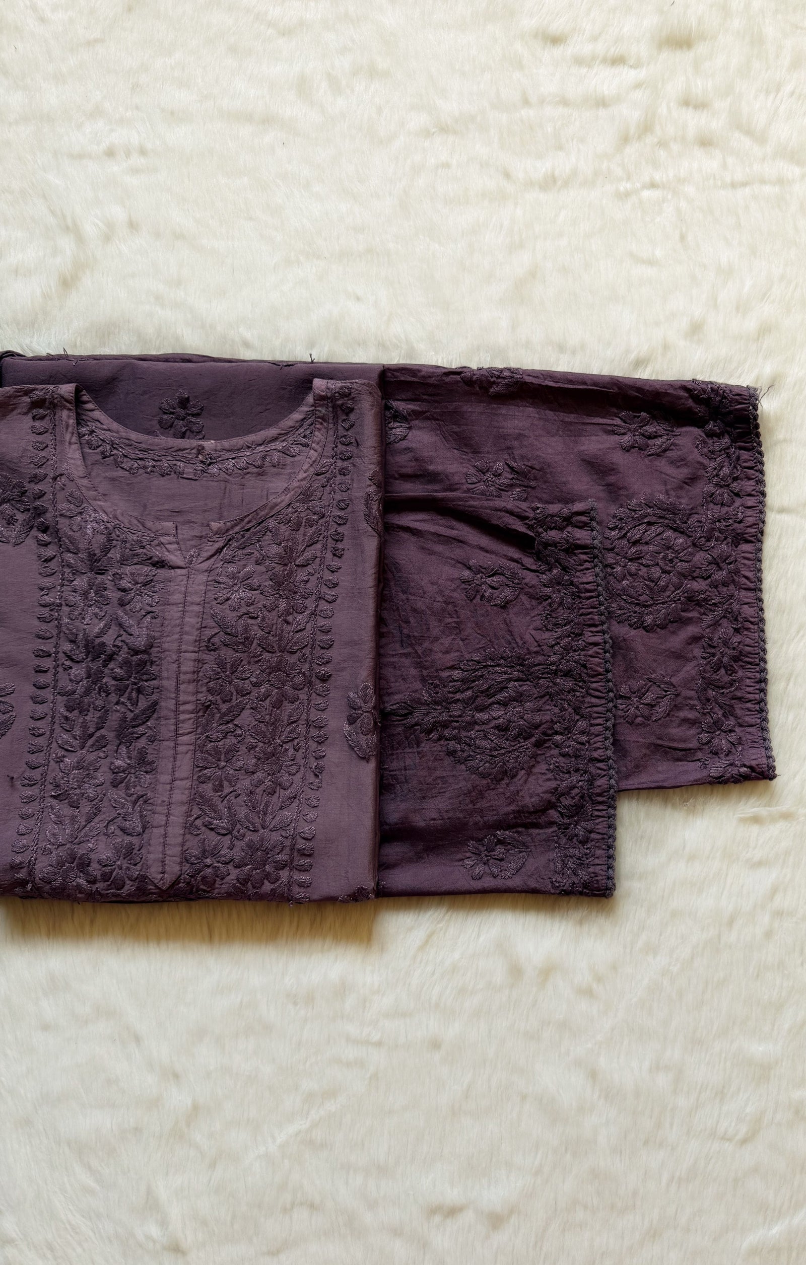 Haniya Mauve Purple Ombre Chanderi Chikankari Kurta Bottom Set
