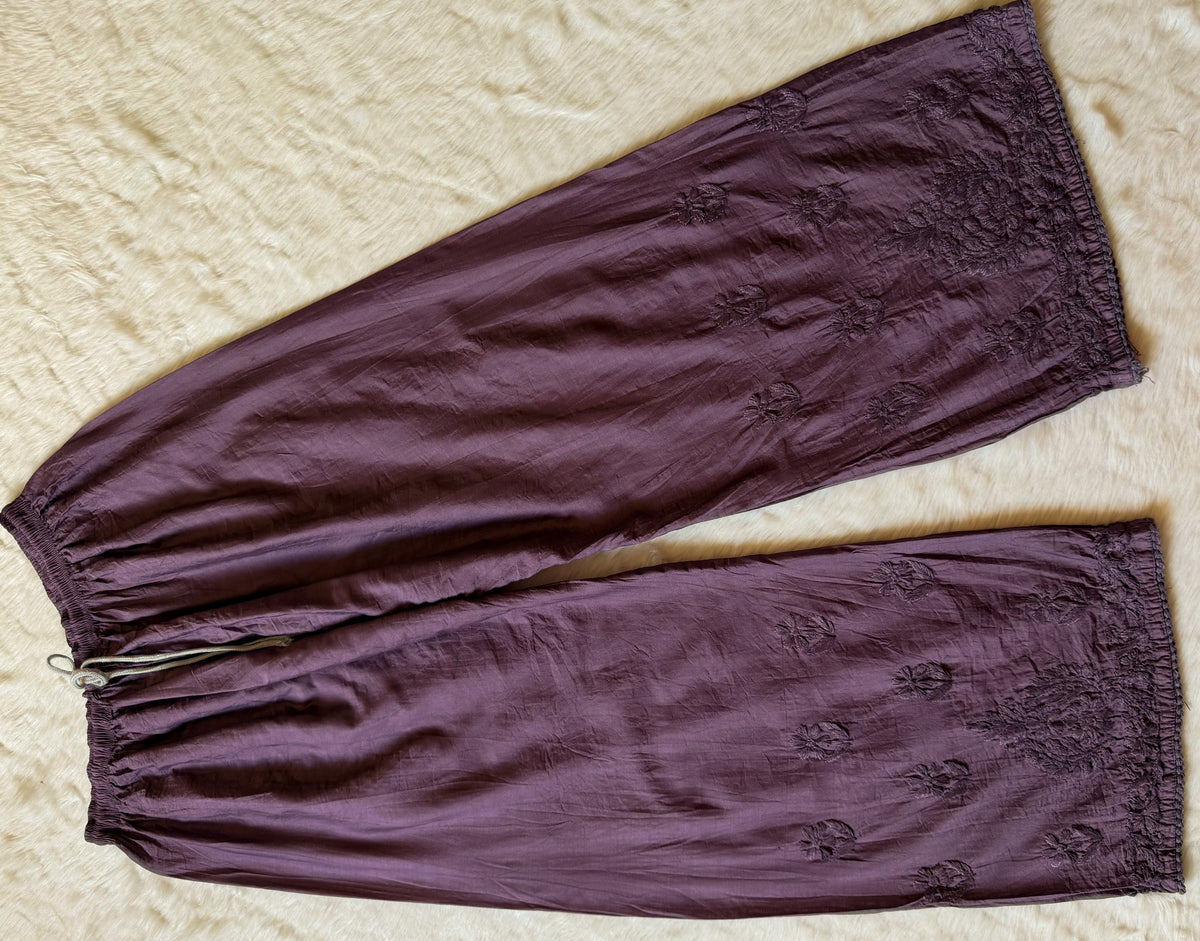 Haniya Mauve Purple Ombre Chanderi Chikankari Kurta Bottom Set