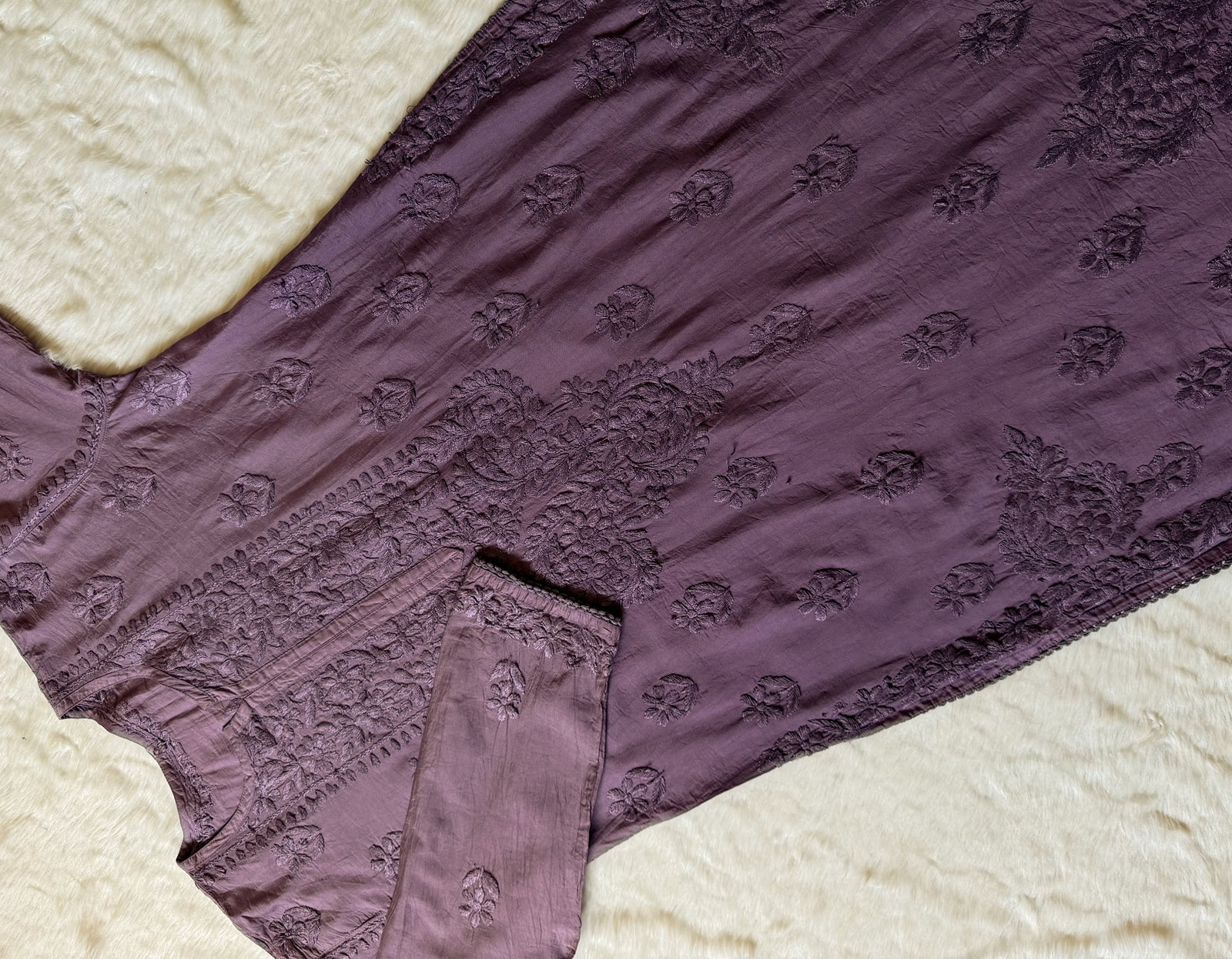 Haniya Mauve Purple Ombre Chanderi Chikankari Kurta Bottom Set
