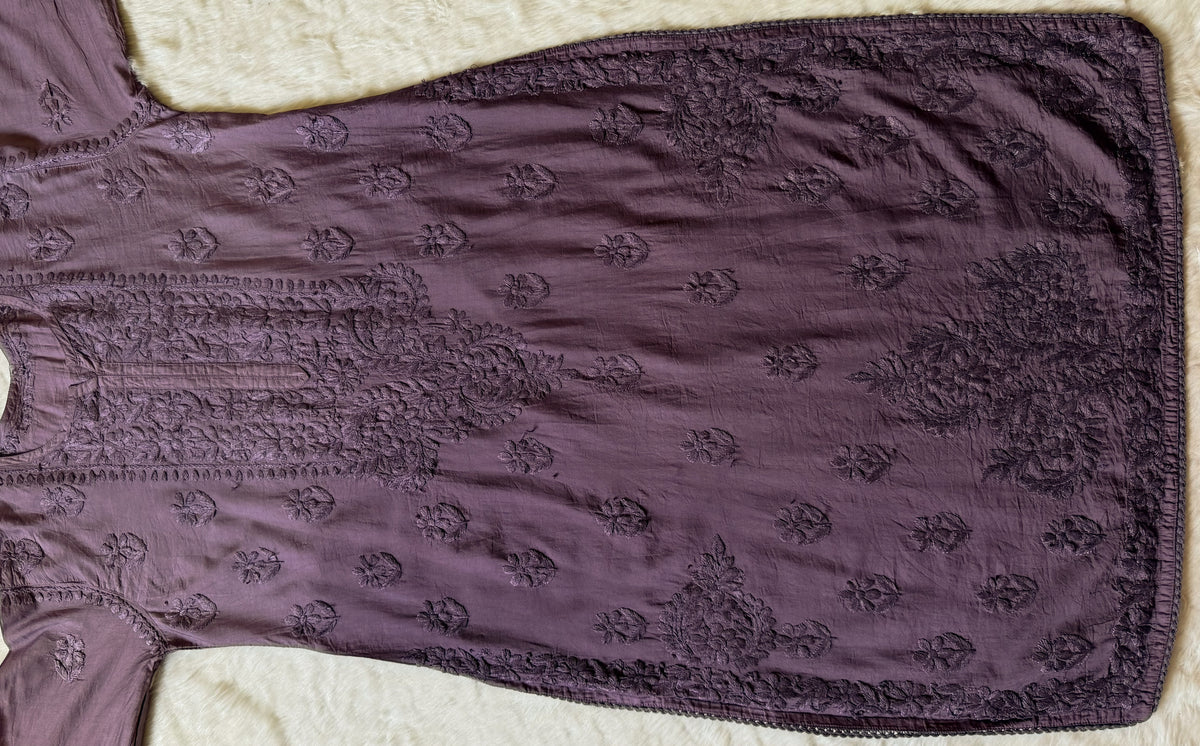 Haniya Mauve Purple Ombre Chanderi Chikankari Kurta Bottom Set