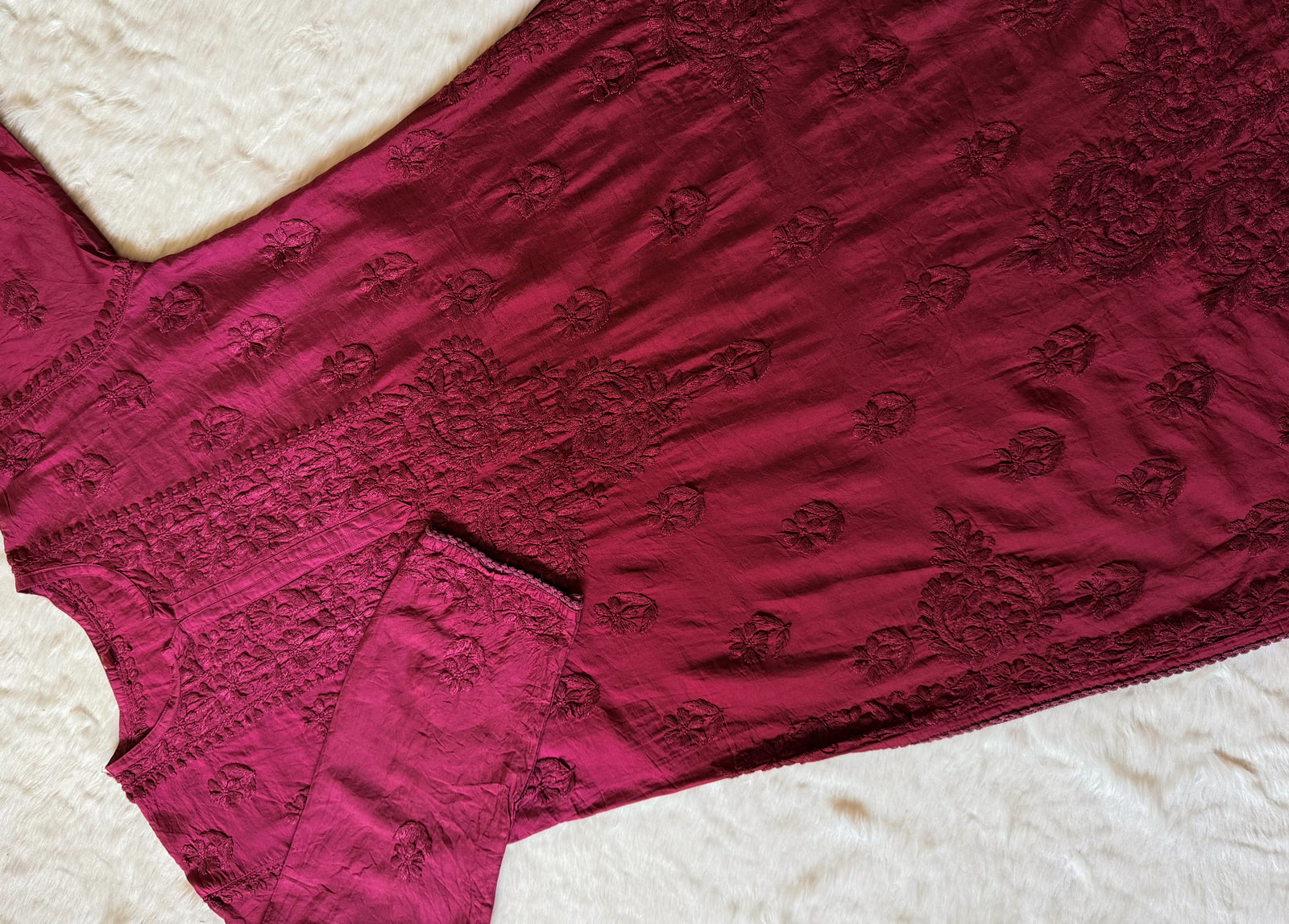 Haniya Orchid Pink Ombre Chanderi Chikankari Kurta Bottom Set