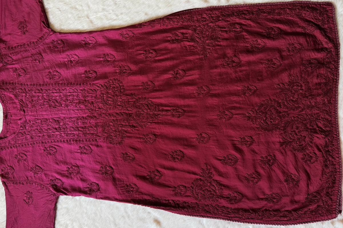 Haniya Orchid Pink Ombre Chanderi Chikankari Kurta Bottom Set