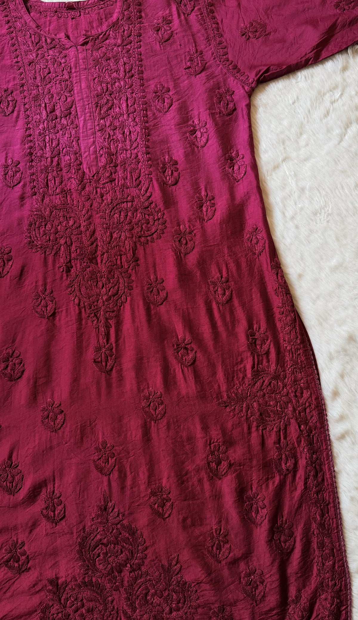 Haniya Orchid Pink Ombre Chanderi Chikankari Kurta Bottom Set