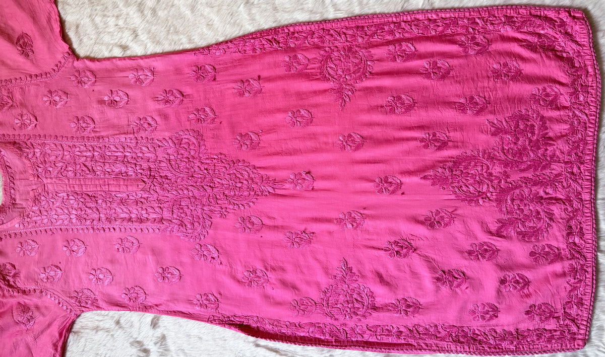 Haniya Pink Ombre Chanderi Chikankari Kurta Bottom Set