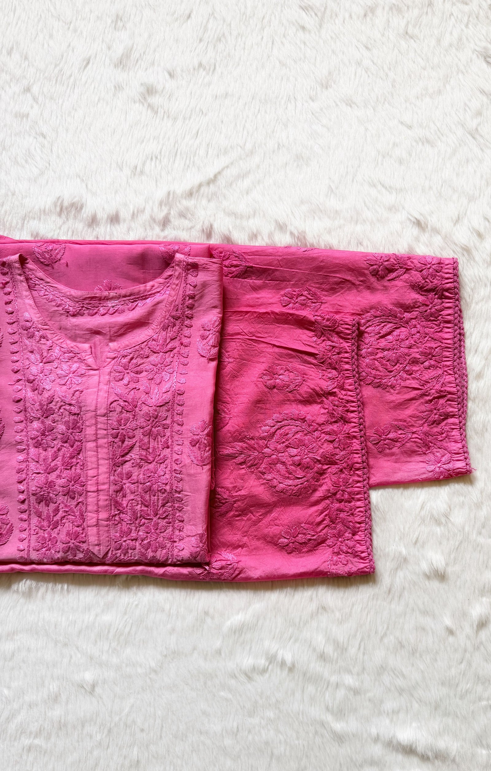Haniya Pink Ombre Chanderi Chikankari Kurta Bottom Set