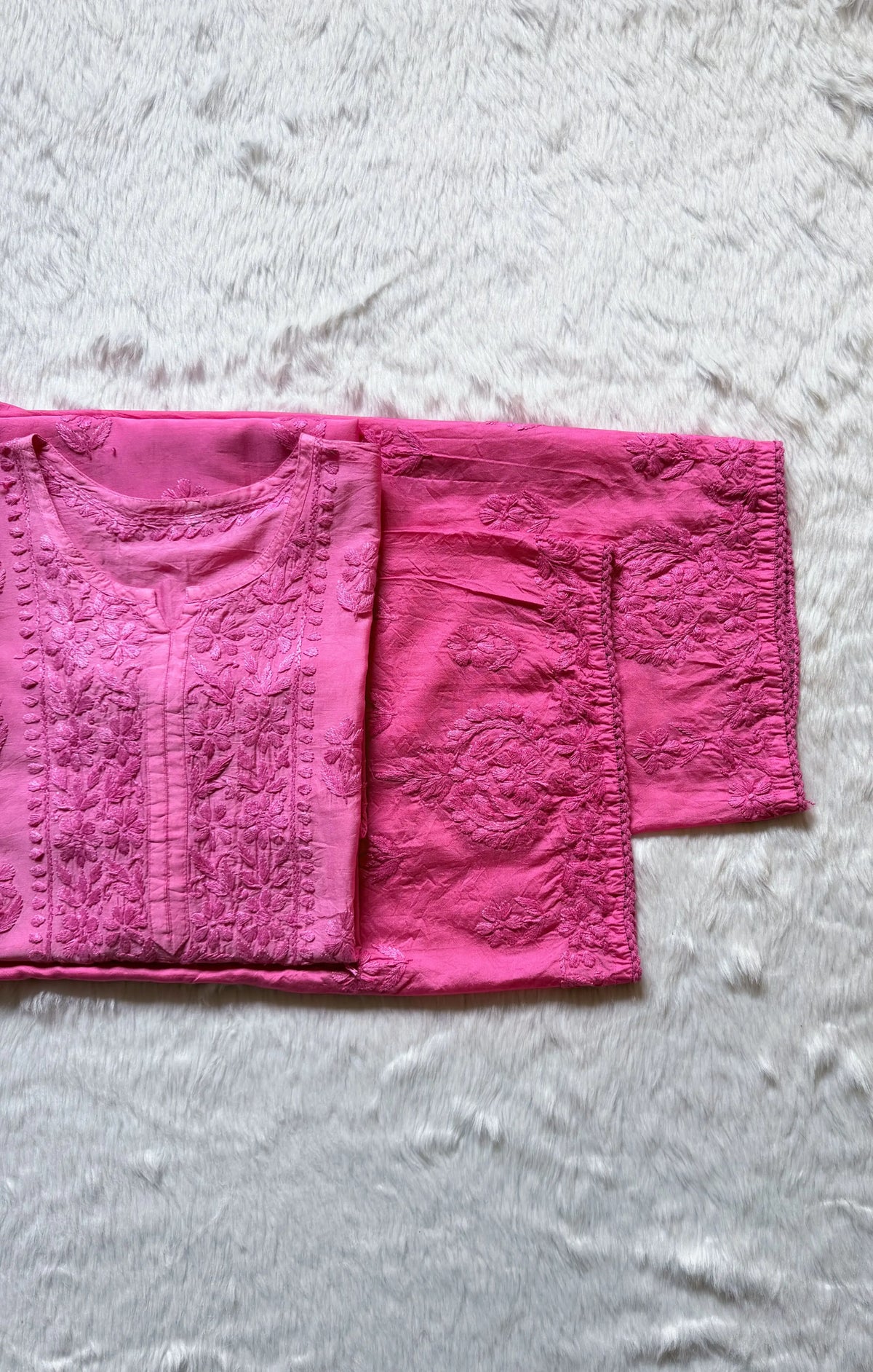 Haniya Pink Ombre Chanderi Chikankari Kurta Bottom Set