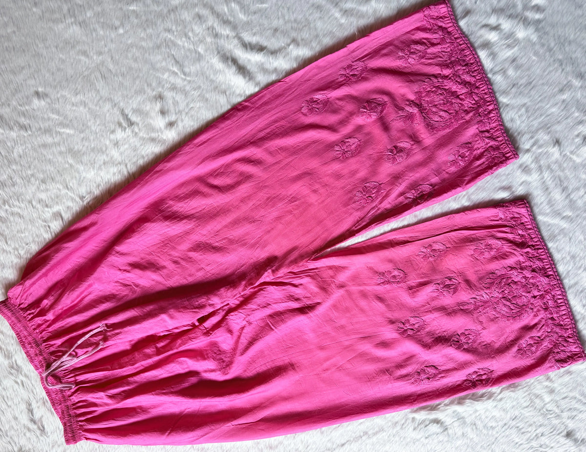 Haniya Pink Ombre Chanderi Chikankari Kurta Bottom Set