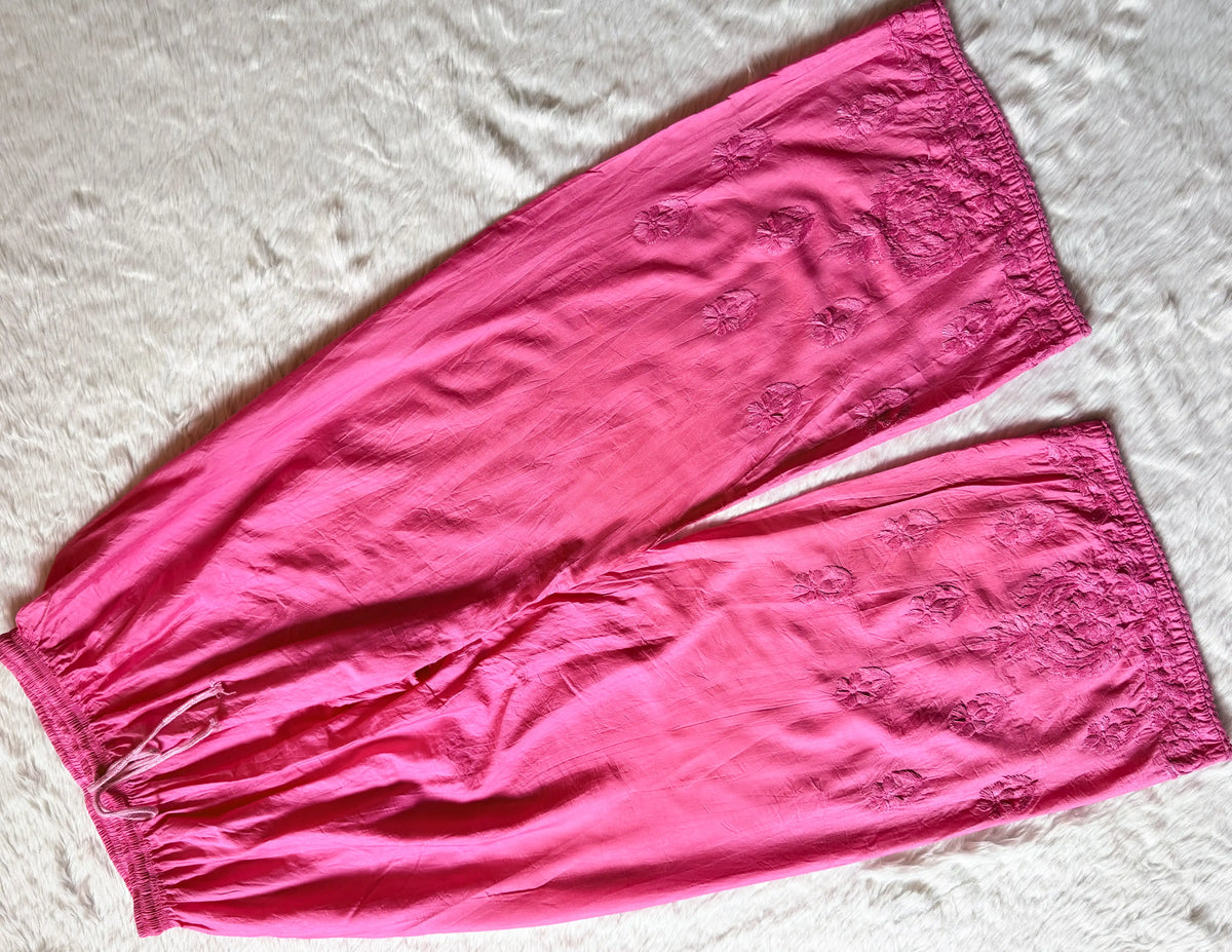 Haniya Pink Ombre Chanderi Chikankari Kurta Bottom Set