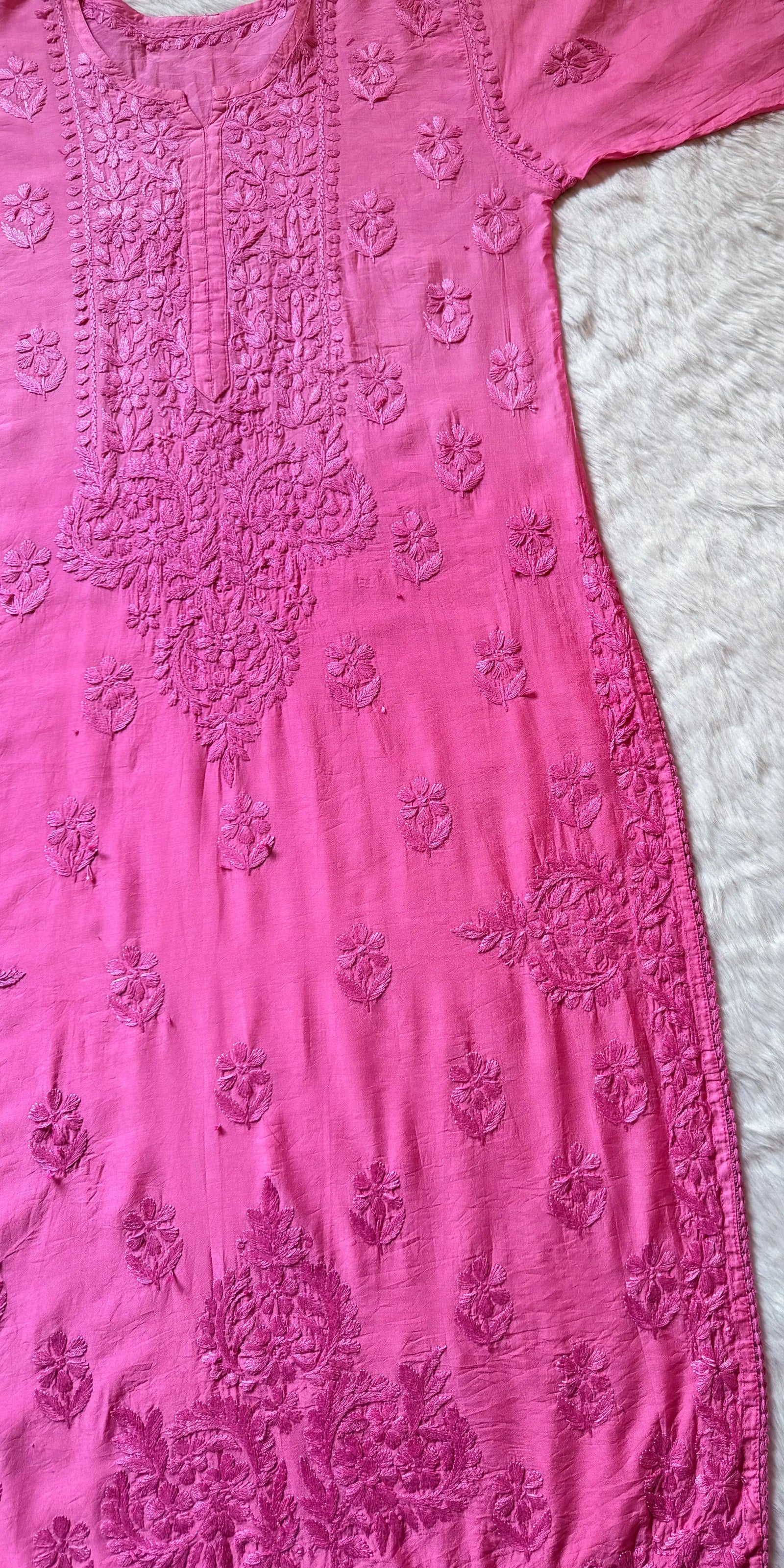 Haniya Pink Ombre Chanderi Chikankari Kurta Bottom Set