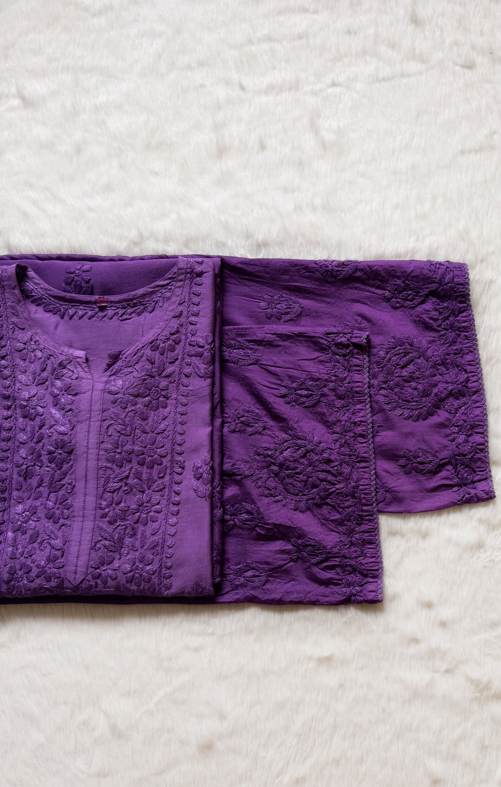 Haniya Purple Ombre Chanderi Chikankari Kurta Bottom Set