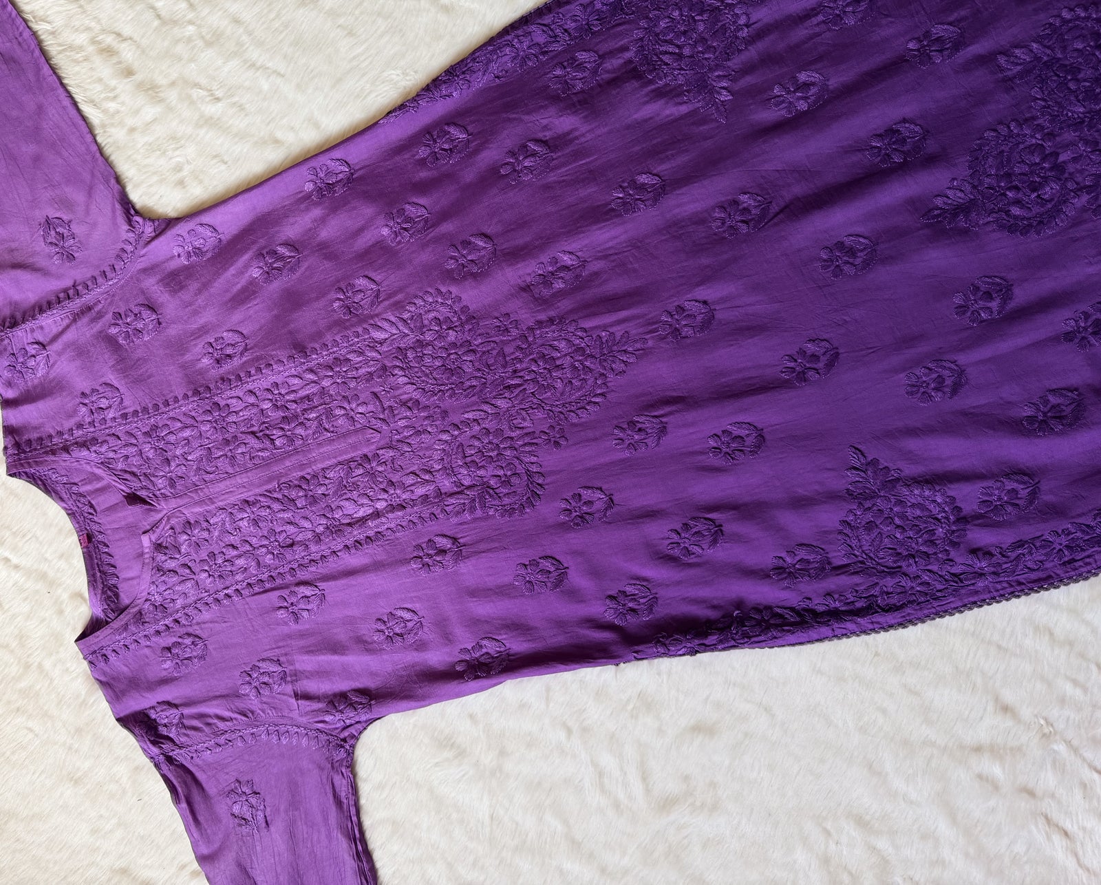 Haniya Purple Ombre Chanderi Chikankari Kurta Bottom Set