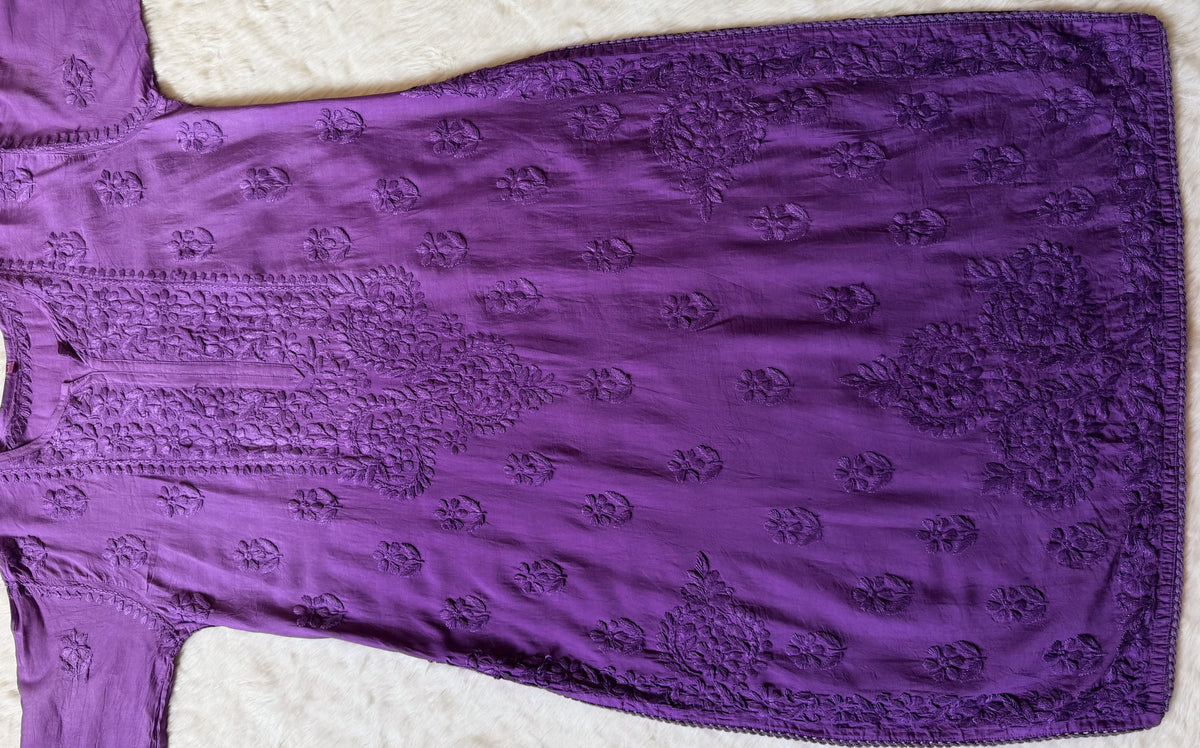 Haniya Purple Ombre Chanderi Chikankari Kurta Bottom Set